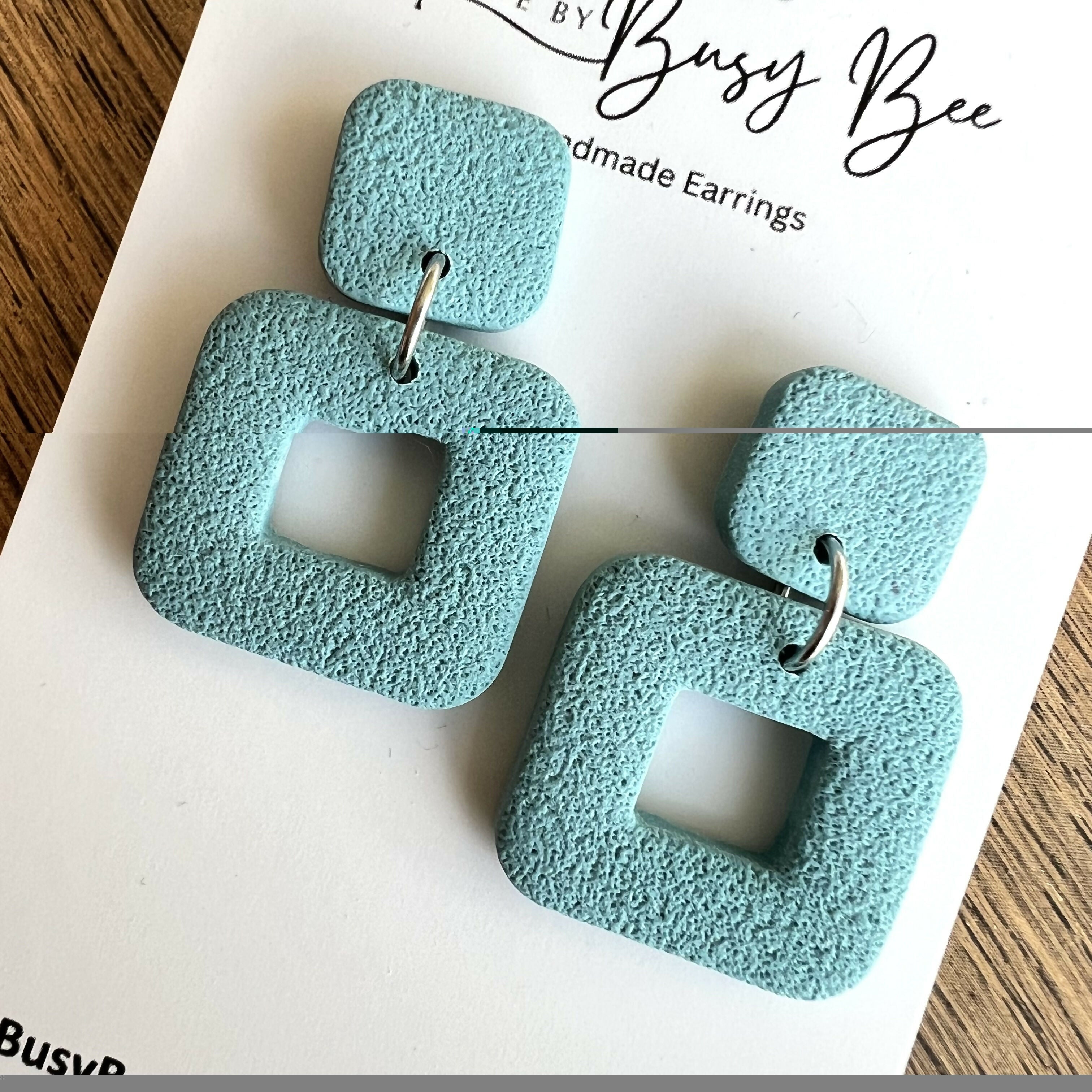 Textured Statement Dangle Earrings – Polymer Clay Drop Earrings, Modern Geometric Earrings, Handmade Clay Jewellery