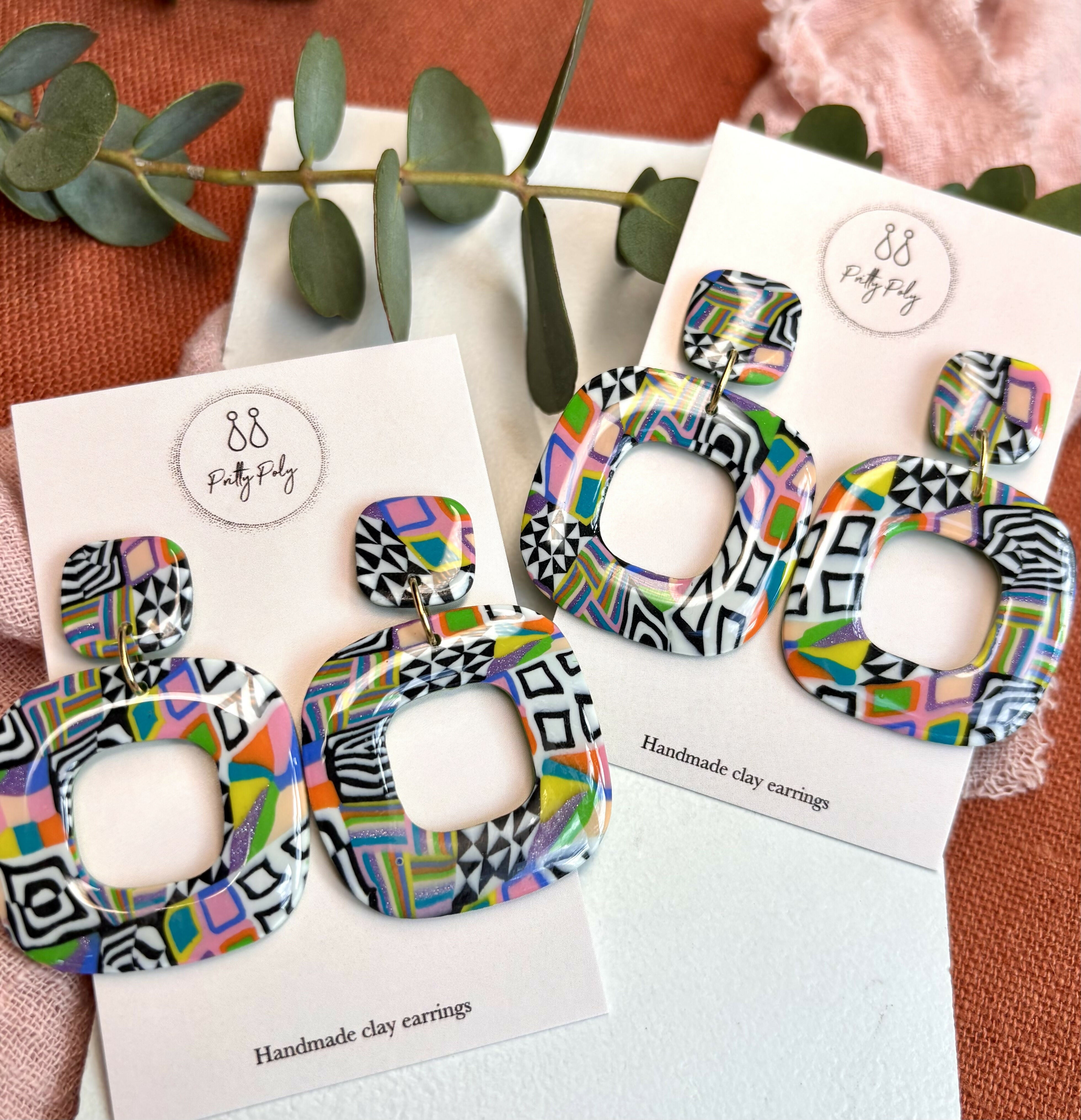 Funky Pattern Collection - Square Polymer Clay Earrings