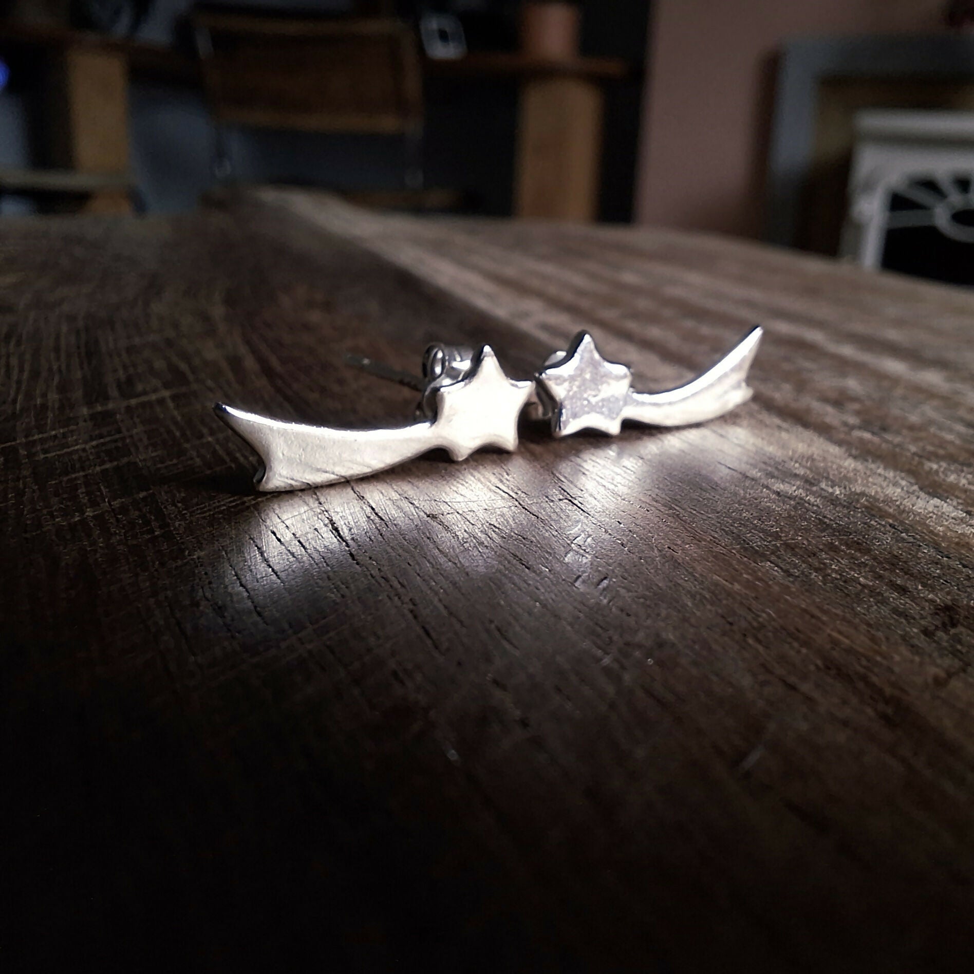 Handmade Shooting Star Silver Earring Studs