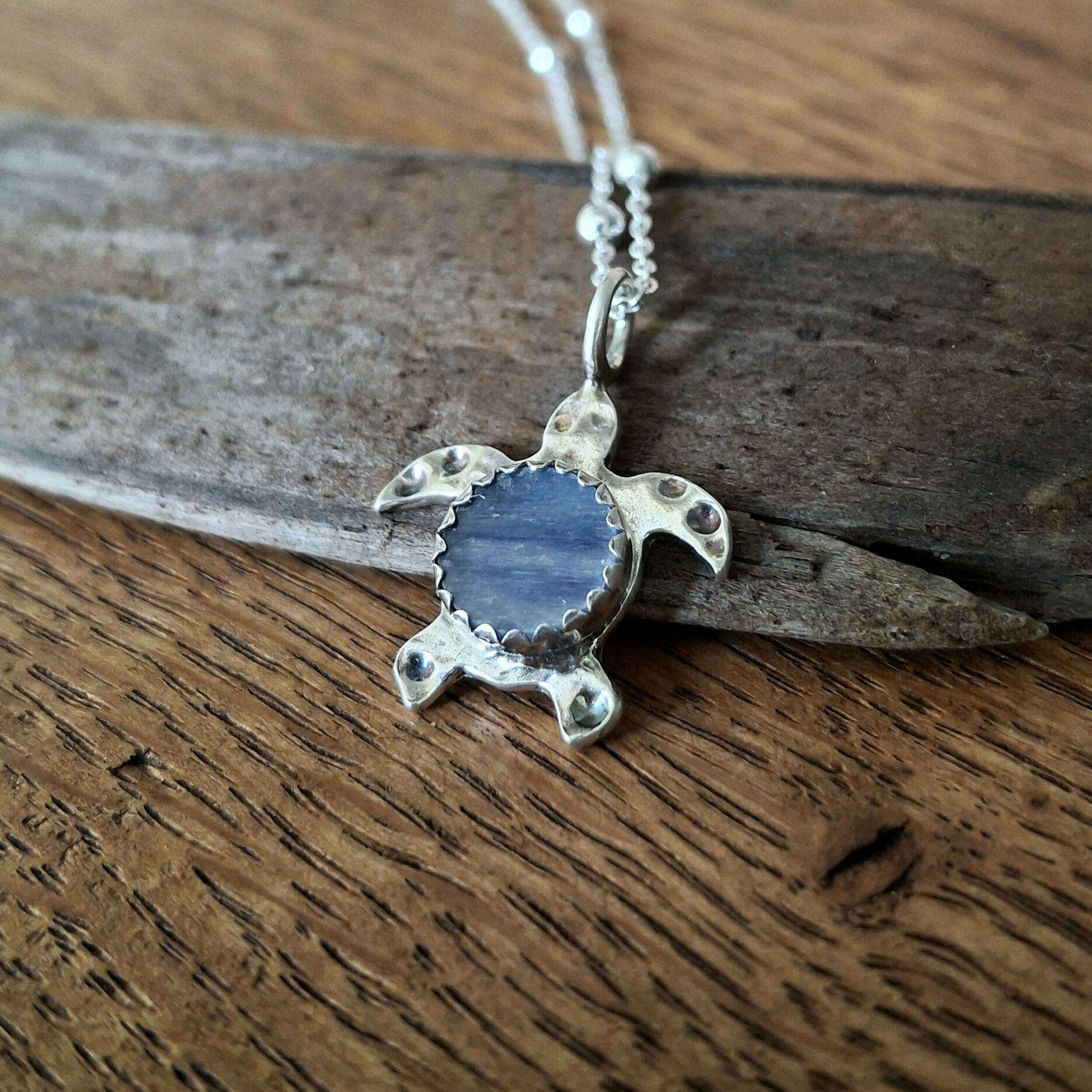 Handmade Sea Turtle Necklace With Kyanite