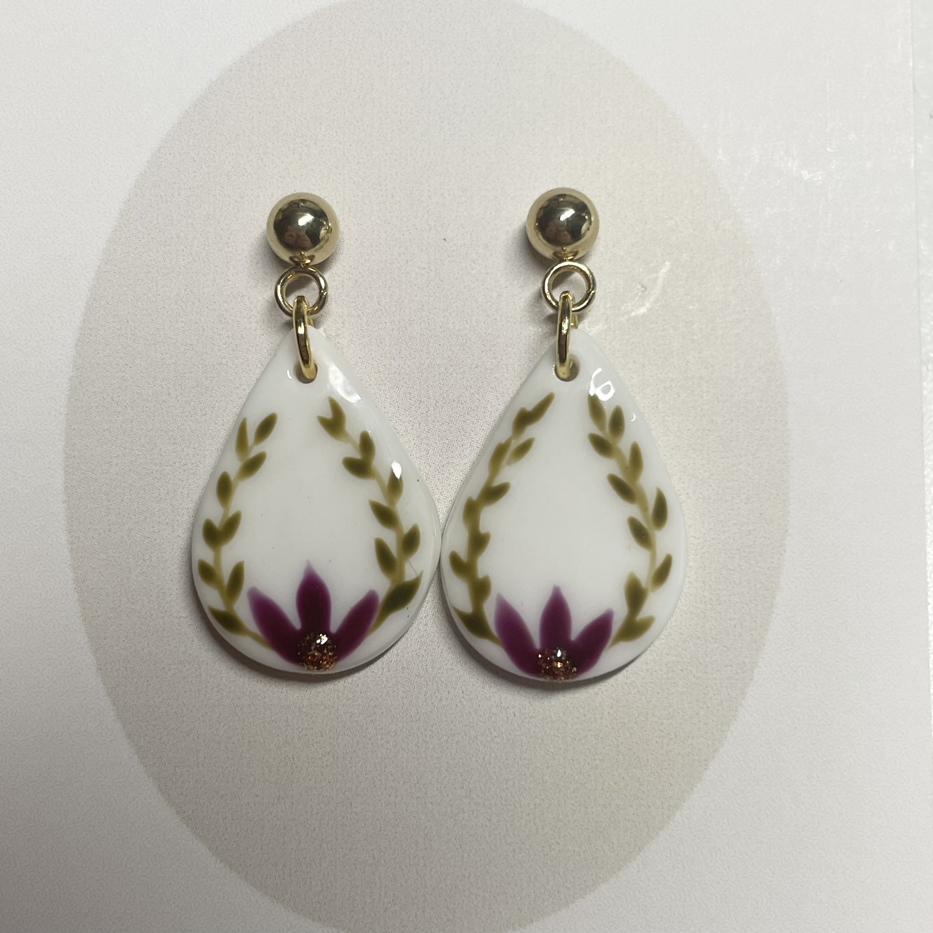 Polymer Clay Earrings With Gold Plated Fastenings