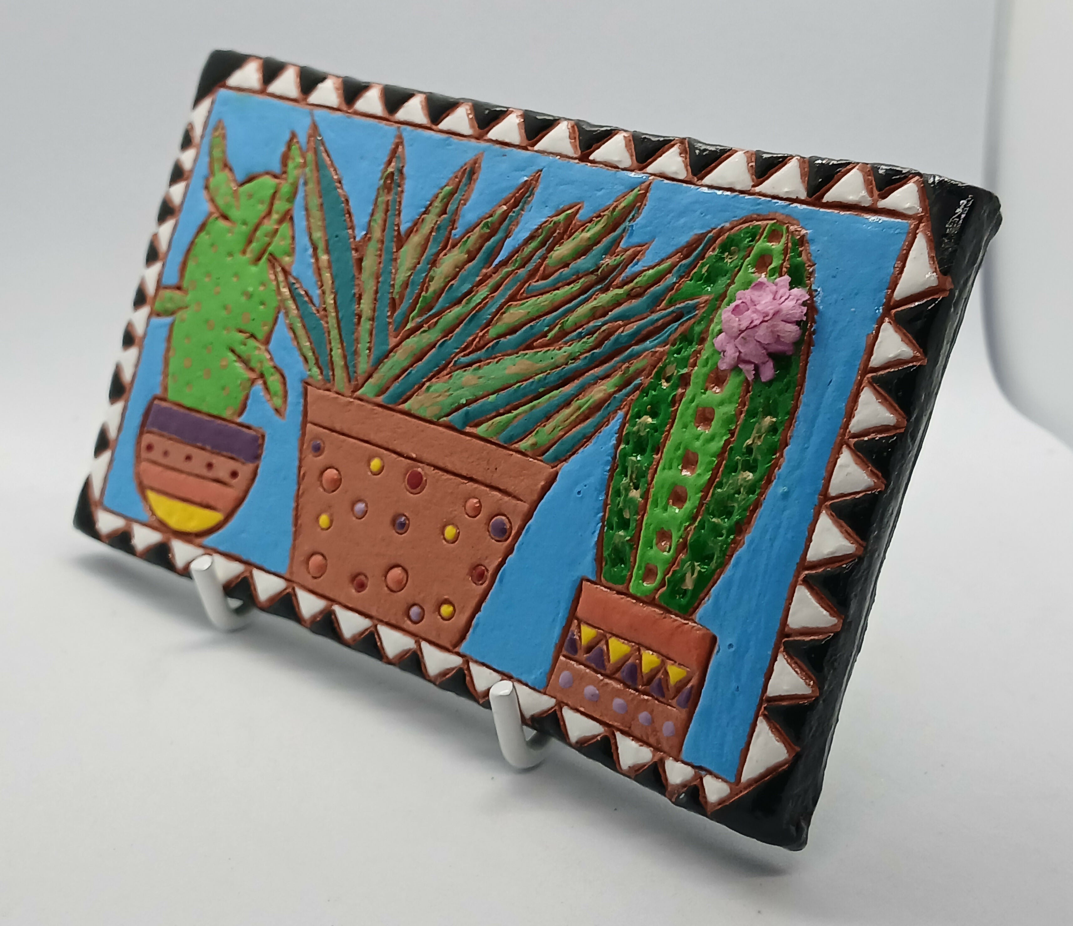 Clay Cactus and Plant Colourful Tile