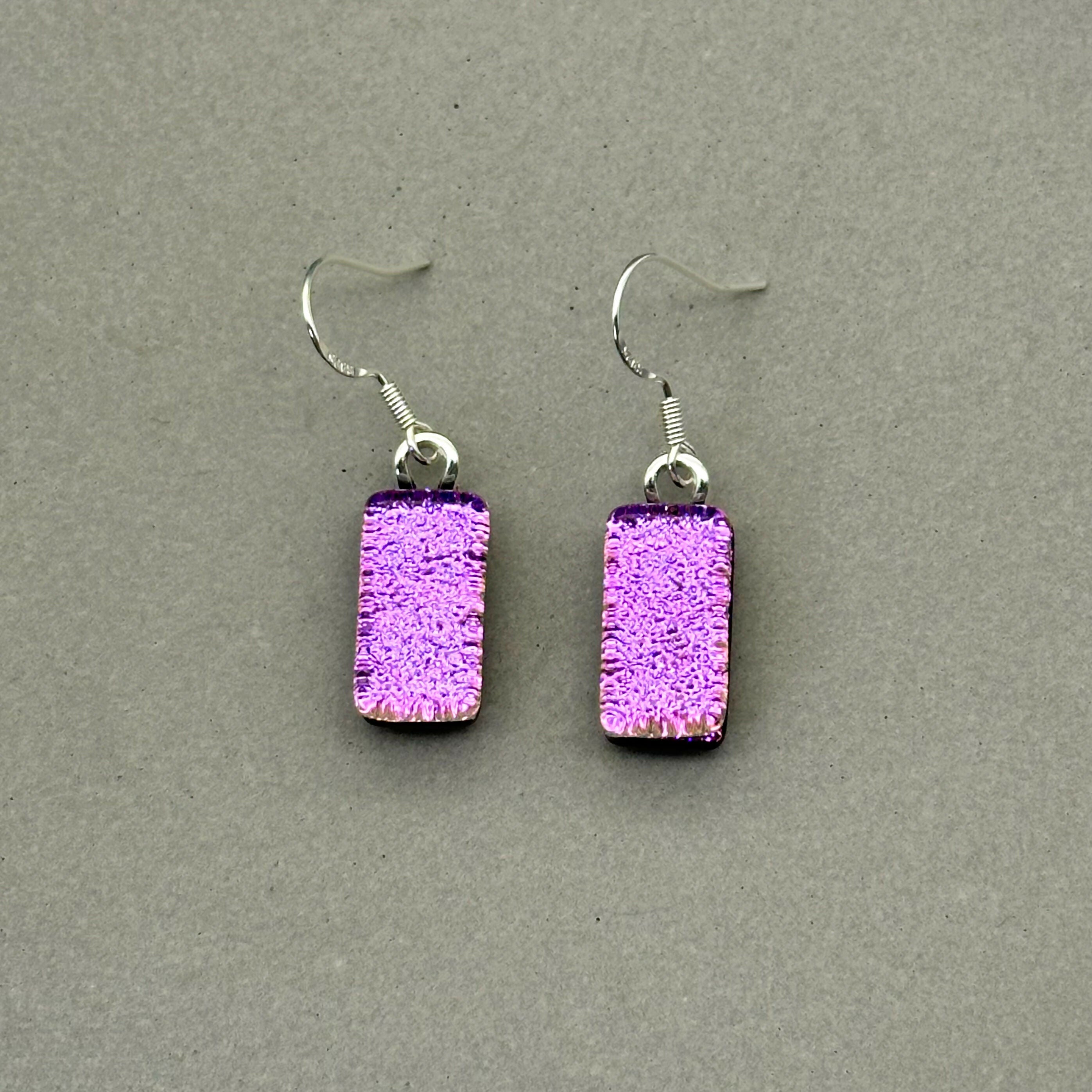 Pink Crackle Dichroic Glass Necklace and Earrings Set - Sterling Silver, Handmade by Jade Tapson Glass