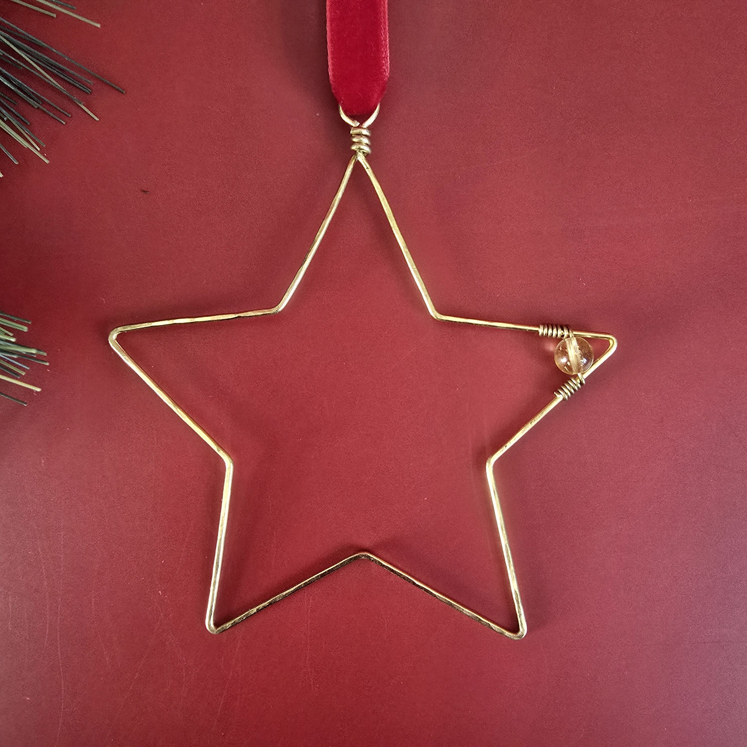 Christmas Star Tree Hanging; Wire-Art Citrine Crystal Festive Decor