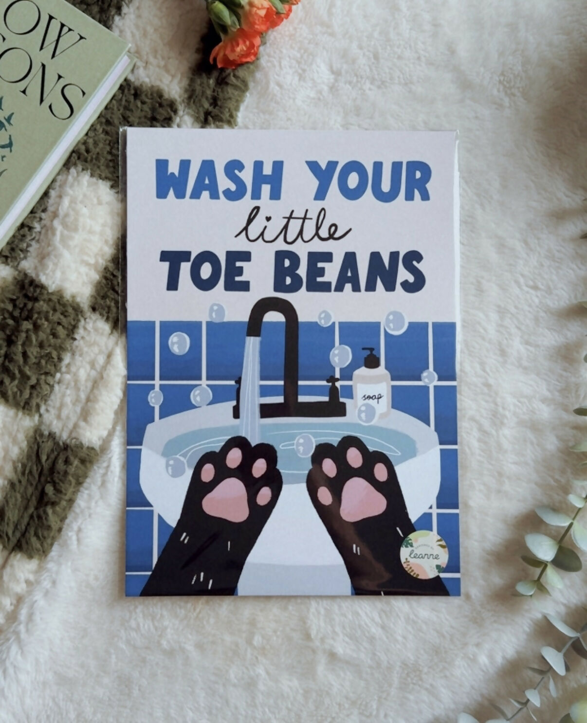 Wash Your Little Toe Beans Cat Print