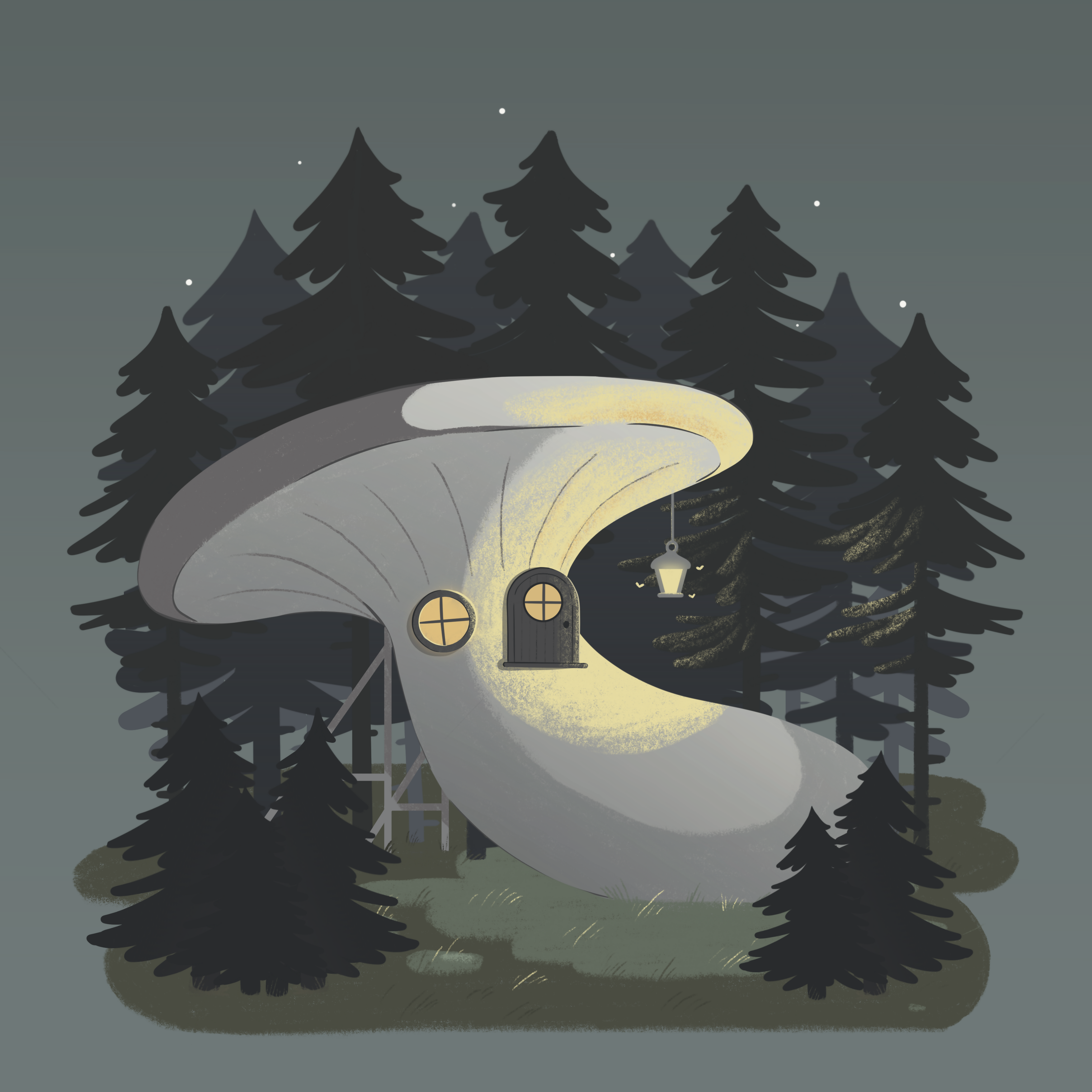 Illustrated Print - Spooky Toadstool, Fantasy Mushroom House