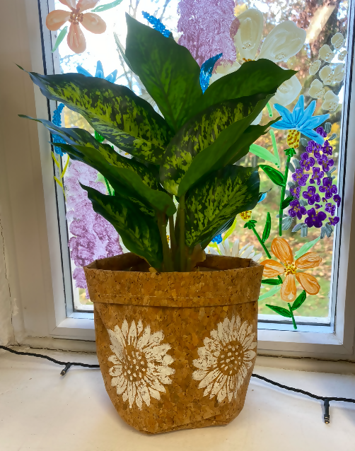 Handprinted Cork Plant Pot Bag - Monstera Leaf