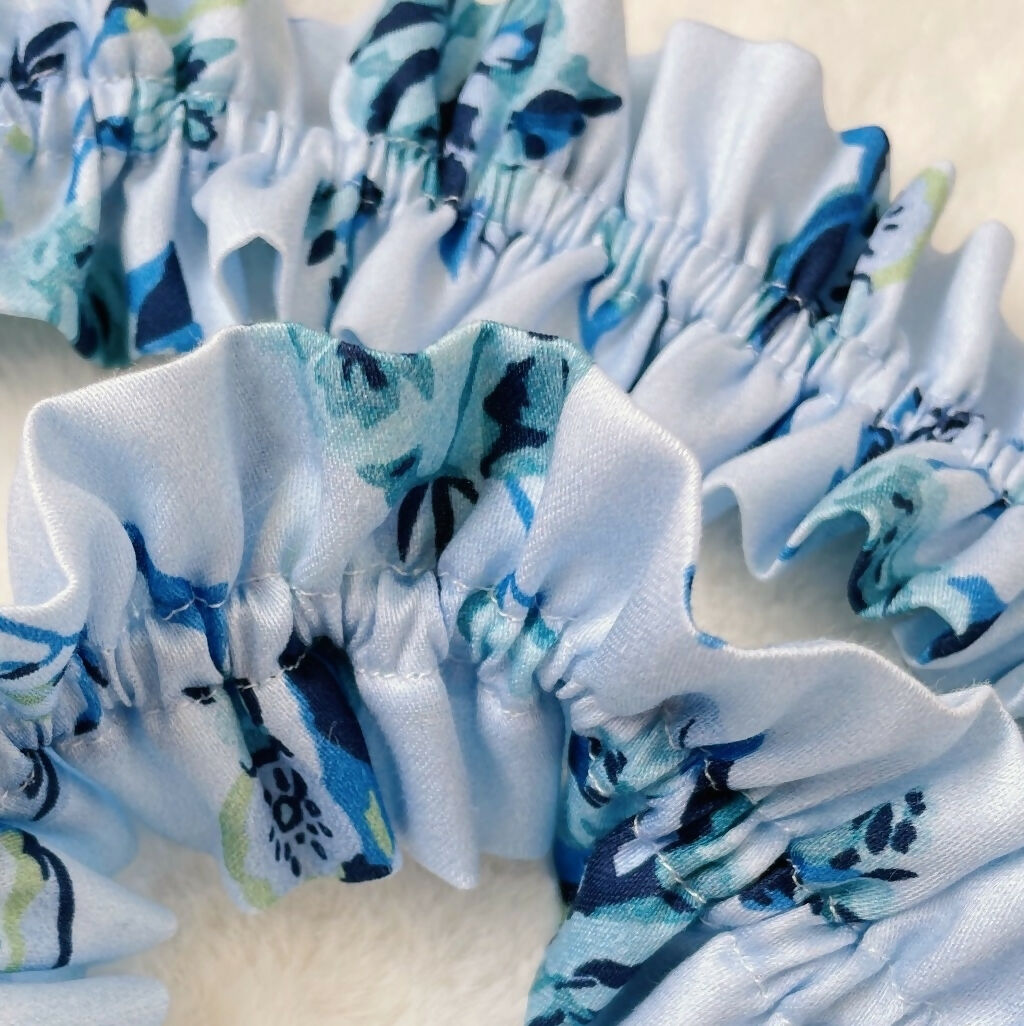 Handmade Ruffled Crossbody Phone Strap Light Blue with floral prints