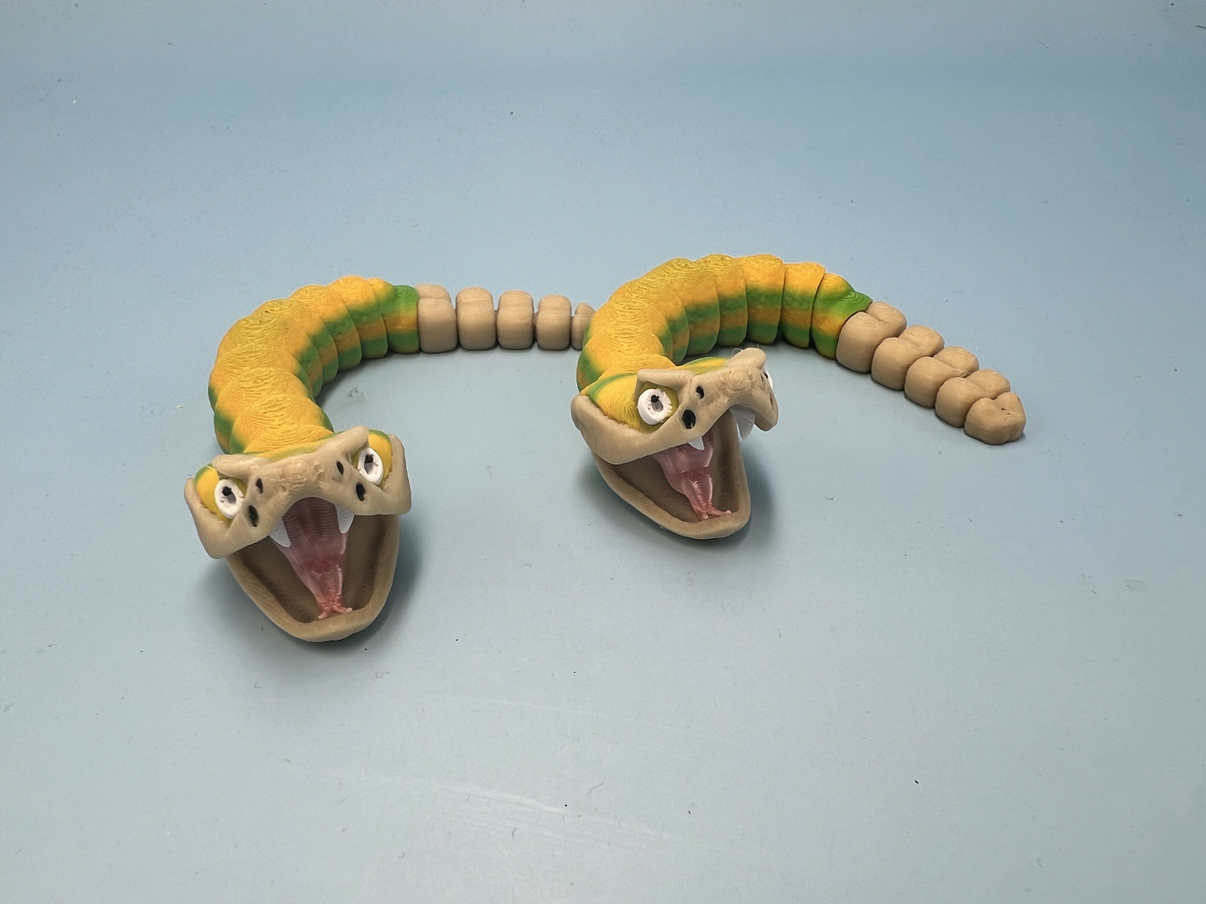3D Printed SMALL: Articulated Sensory Fidget Animal friends Rattle Snakes (GREEN/YELLOW) & (BROWN/TAN) 14.5cm