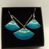 Onxy Green and Royal Blue and White Fan Shaped Enamel Pendant and Earring Set