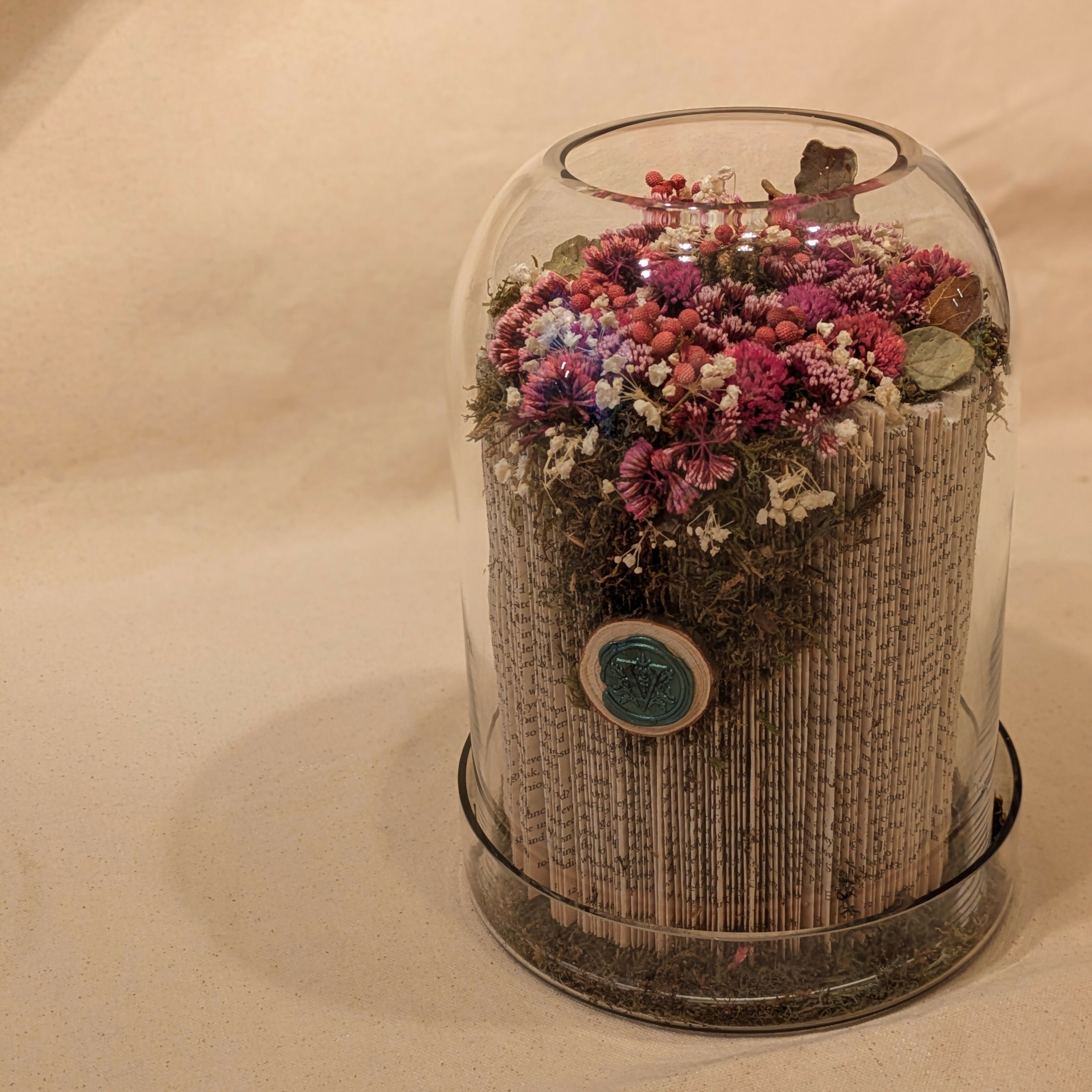 Floral Sculpture in Glass Candle Cover with Tray