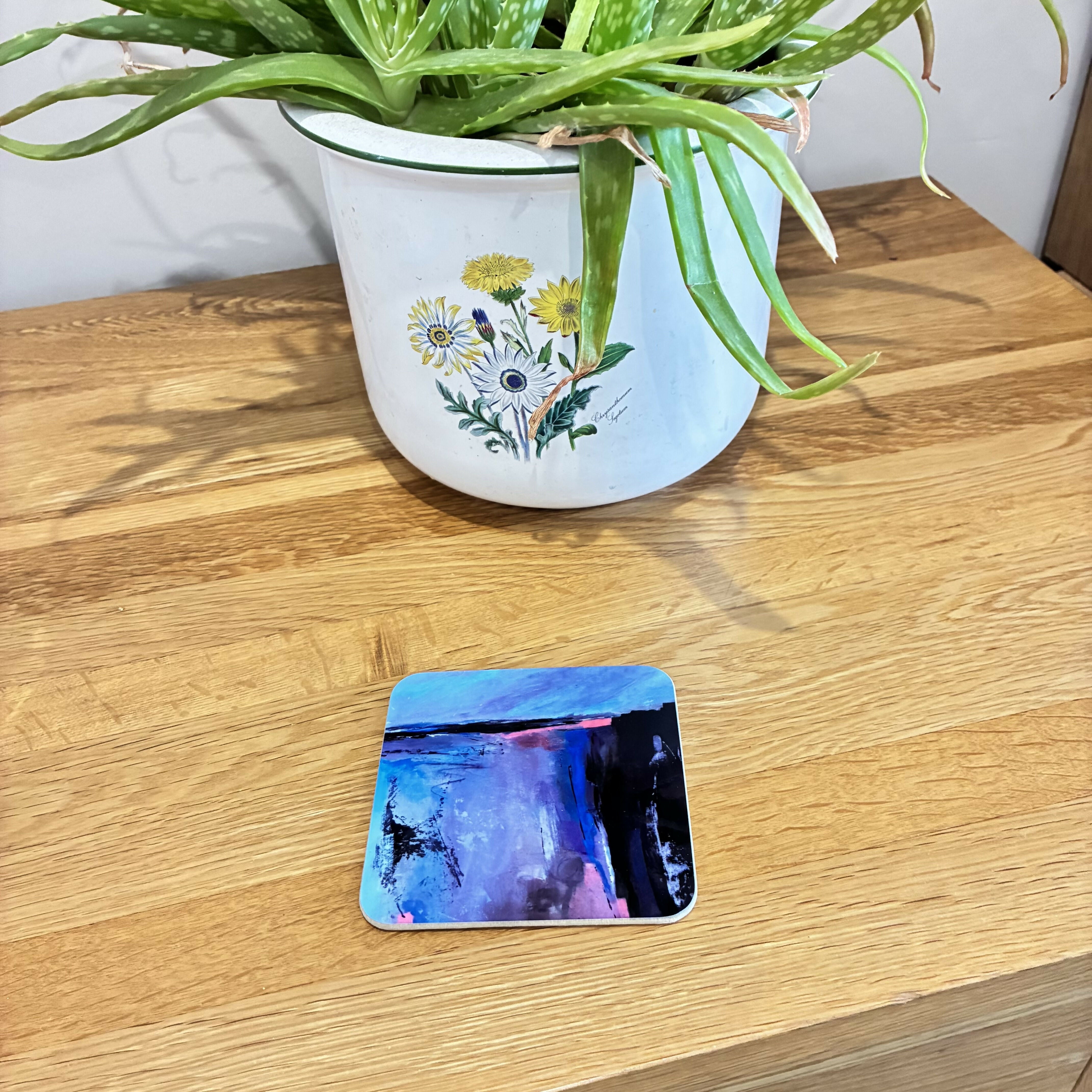 Coaster 9cm Square Abstract Landscape 'Blue day'