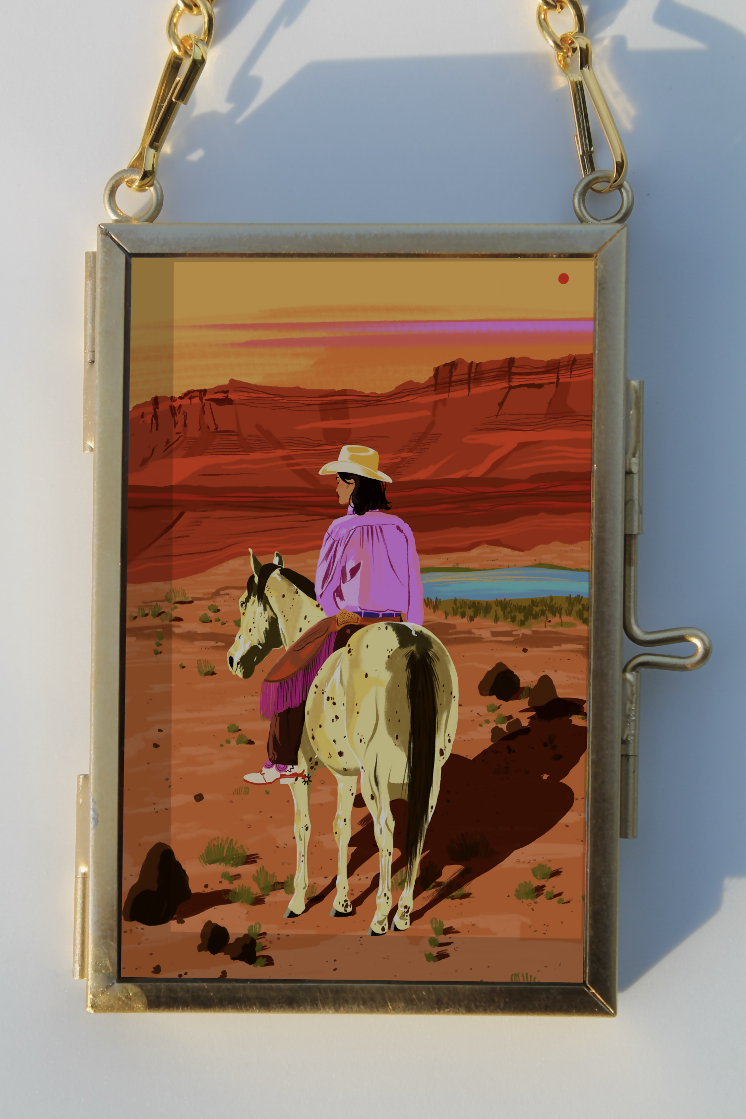 Gold Glass Mini Framed Cowgirl Art