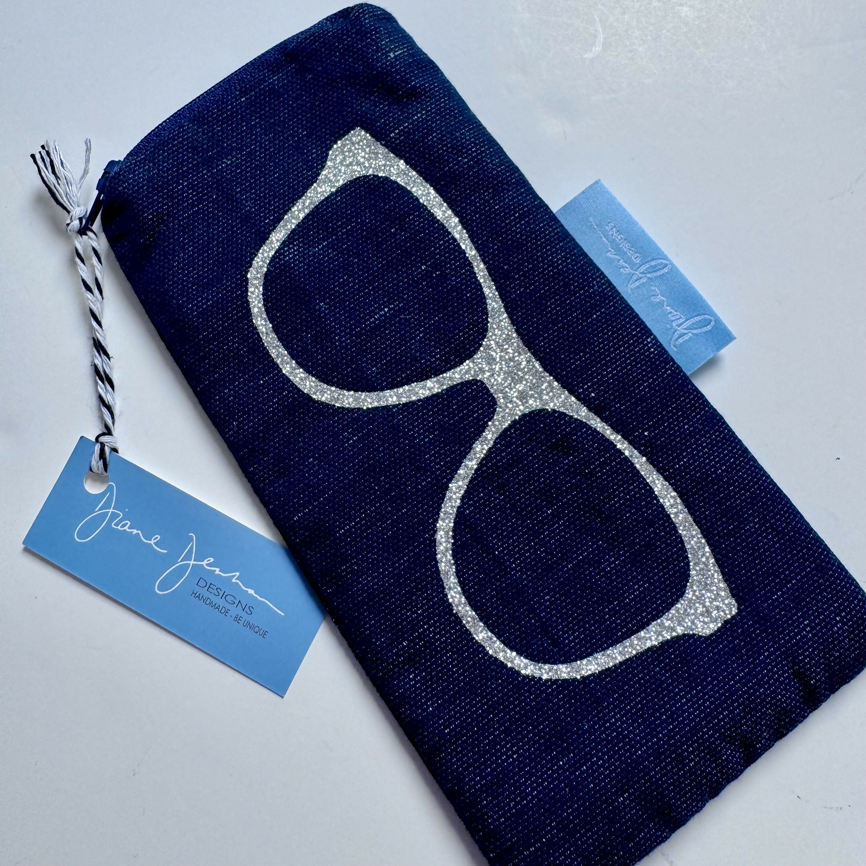 Glasses Case - Navy with Glitter