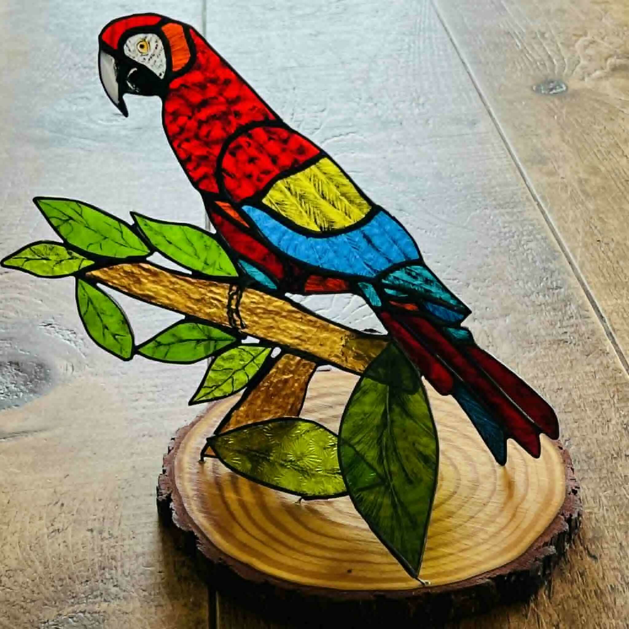 Stained Glass Macaw Parrot Ornament