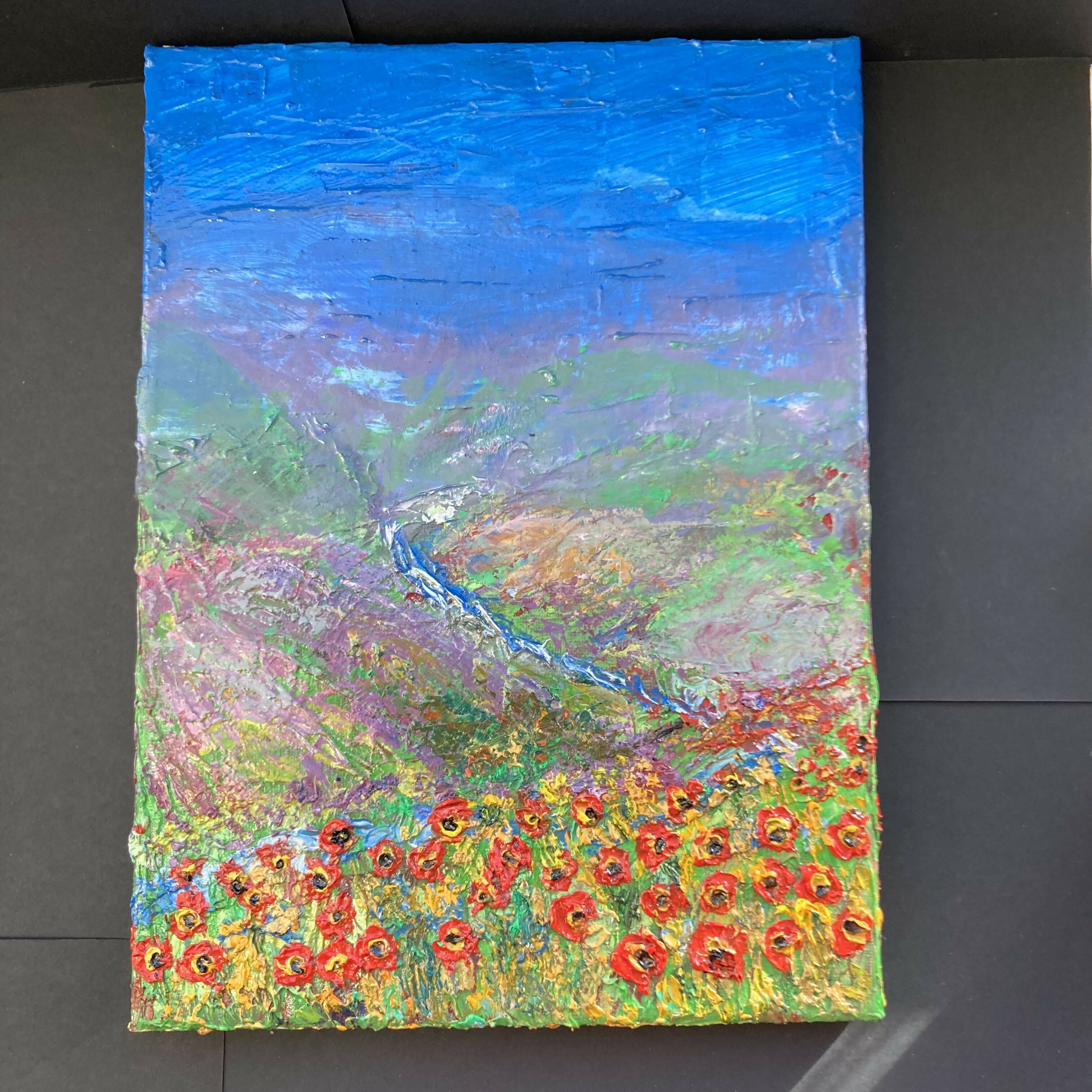Poppies by the Beck #2 Original Oil Painting On Canvas
