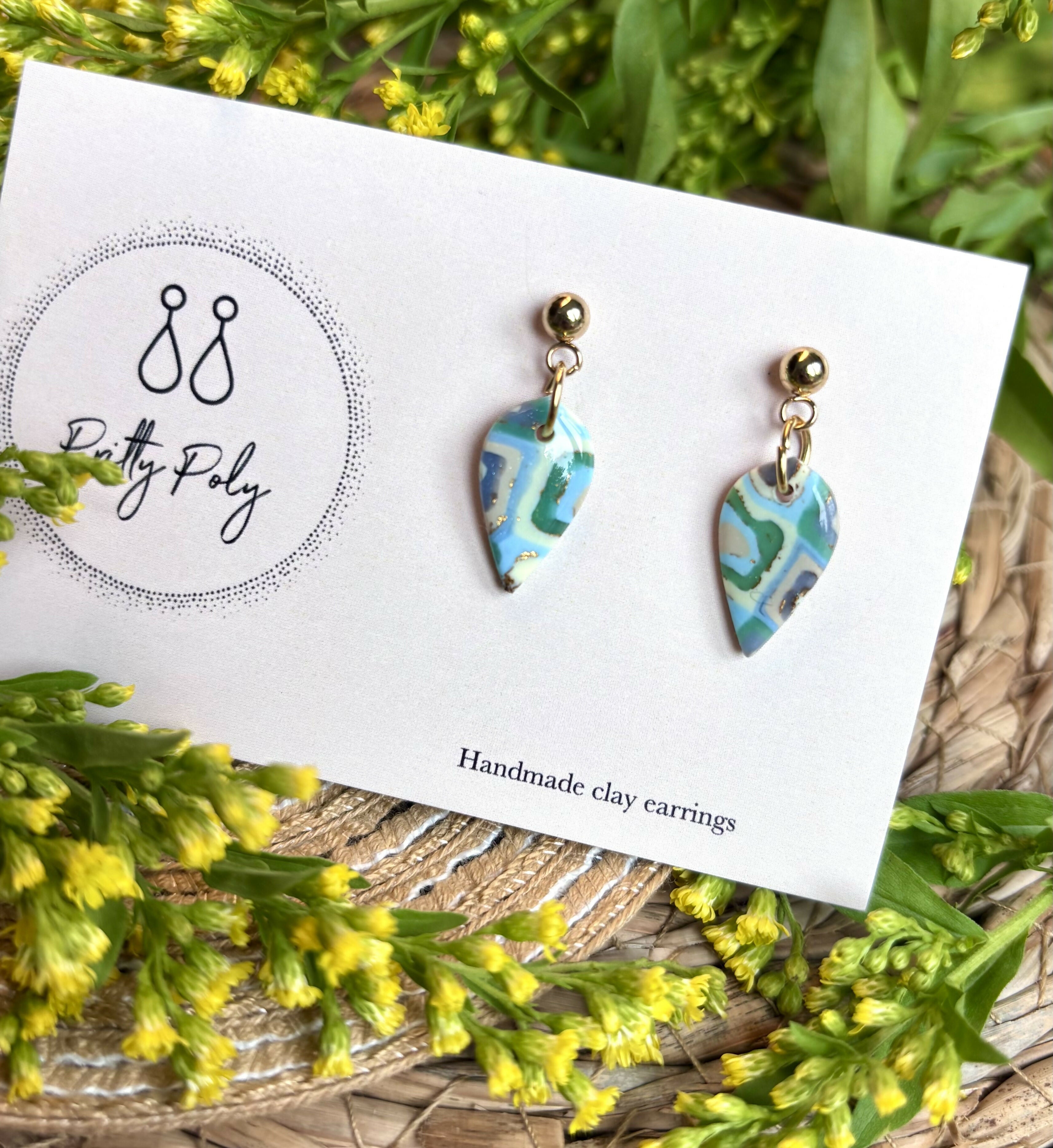 Aqua Collection - Teardrop Polymer Clay Earrings