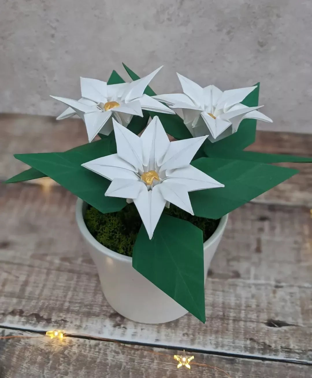 Handmade Origami Paper Poinsettia Plant in Ceramic Pot