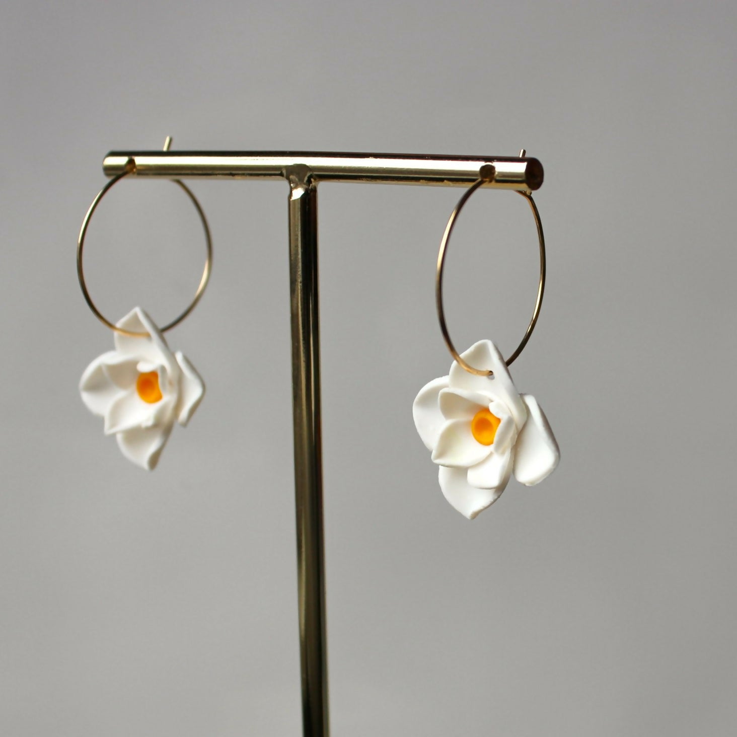 White Flower 3D Hoop Earrings