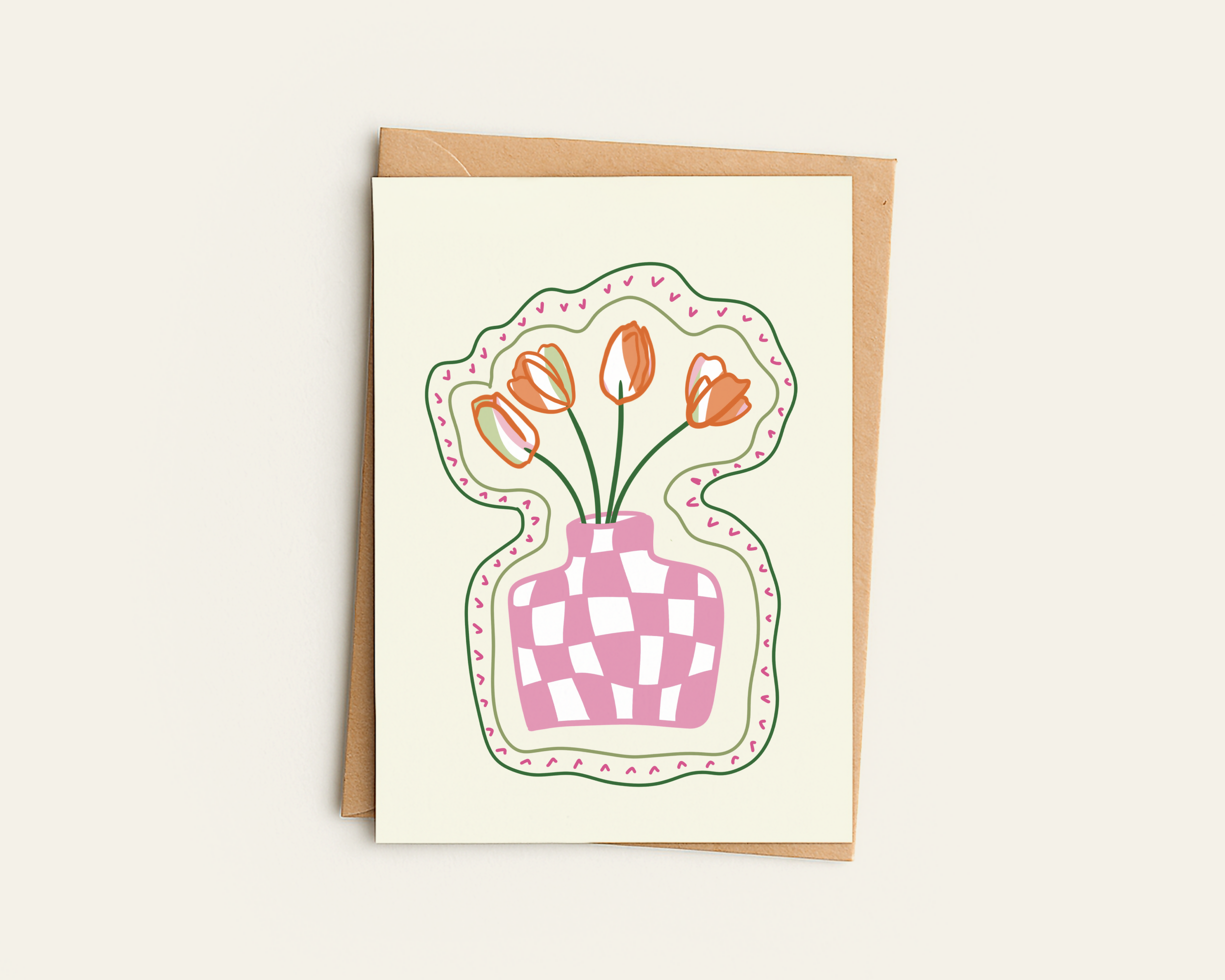Tulip Flower Vase Greetings Card