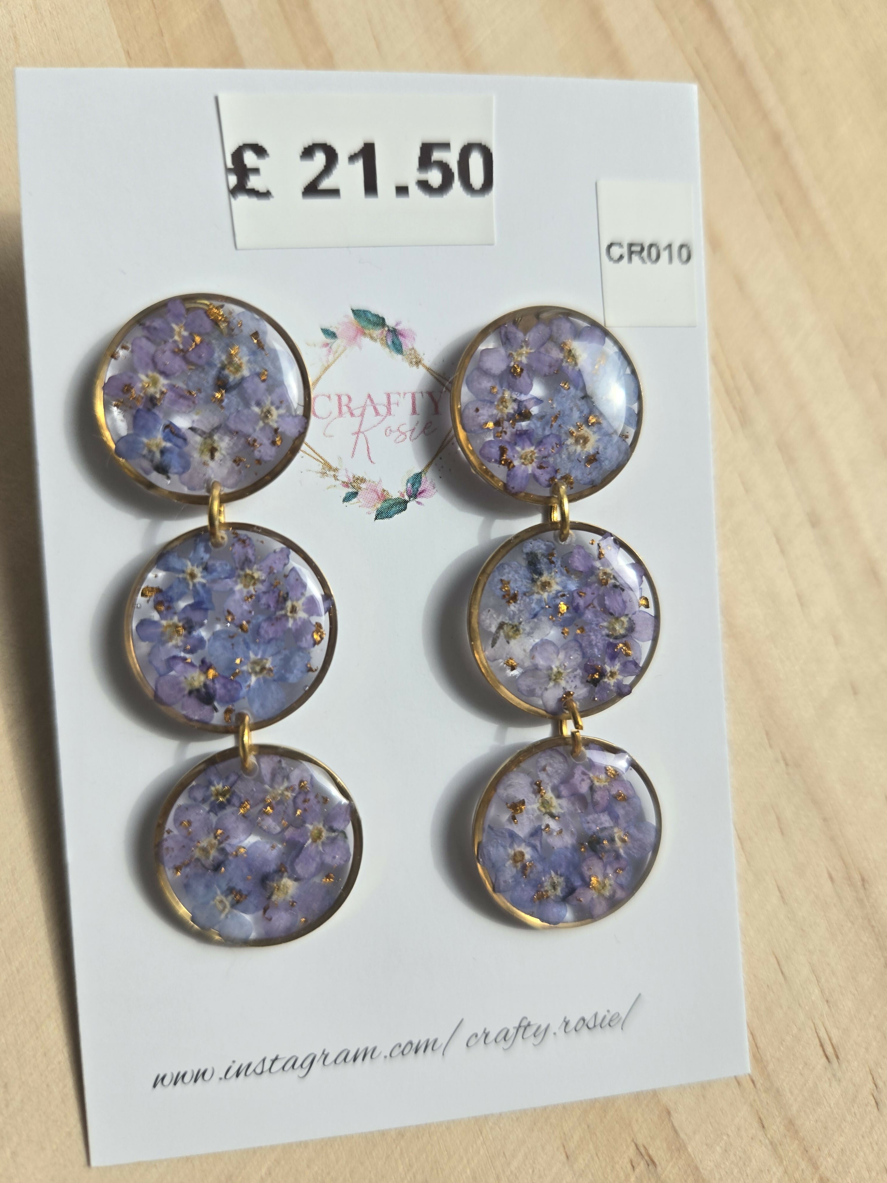 Stainless Steel Real Forget Me Not Dangle Earrings