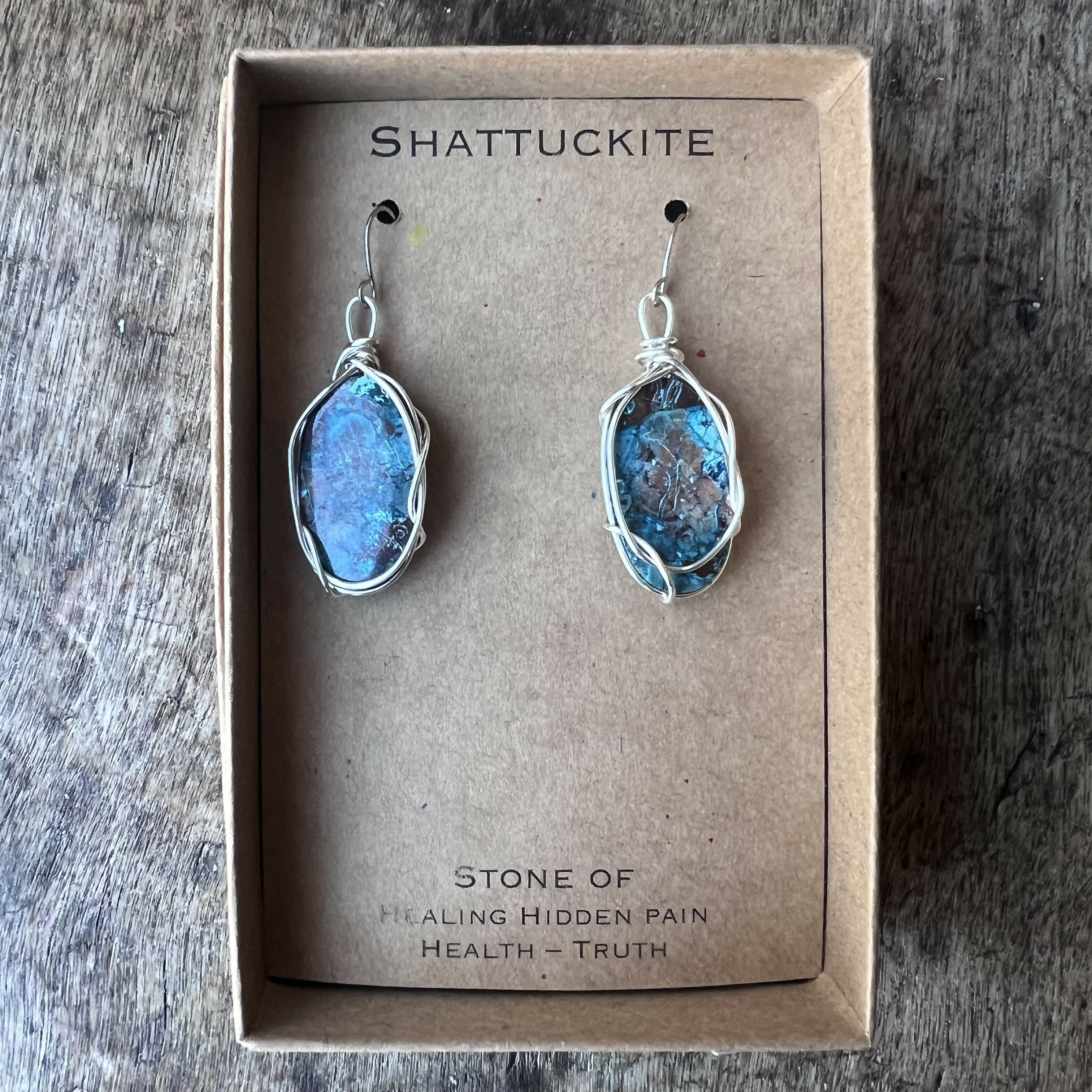 Shattuckite Wire Wrapped Earrings