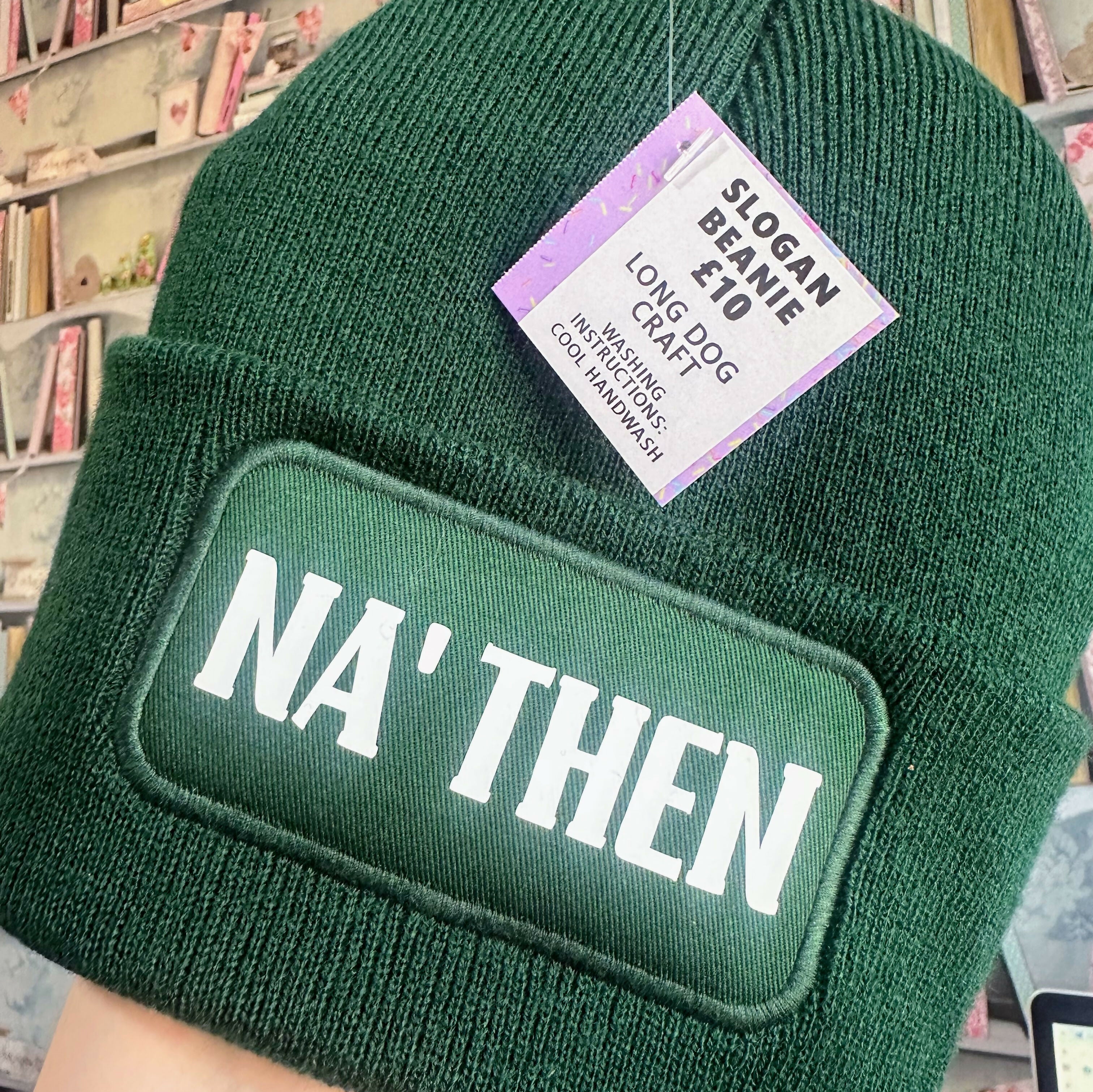 Na' Then Cuffed Rectangular Patch Beanie Hat