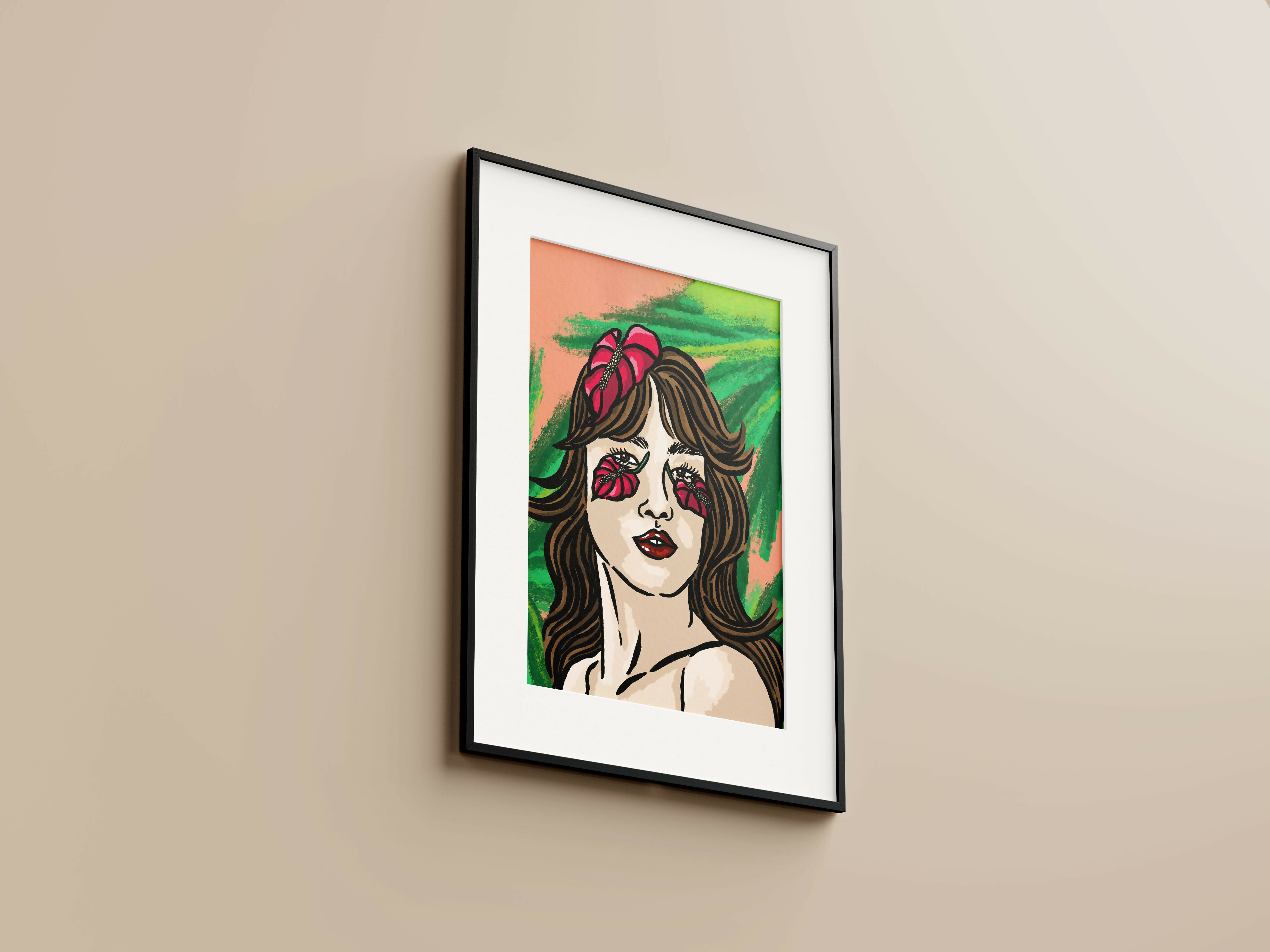 Tropical Portrait Illustration Print A4