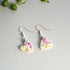 Pink Floral Heart Dangle Earrings - Handmade Polymer Clay - Polly Plant