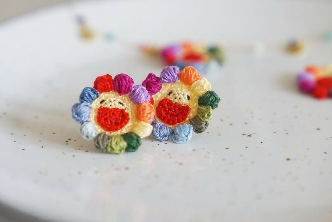 Rainbow Flower Smiley Face Earrings