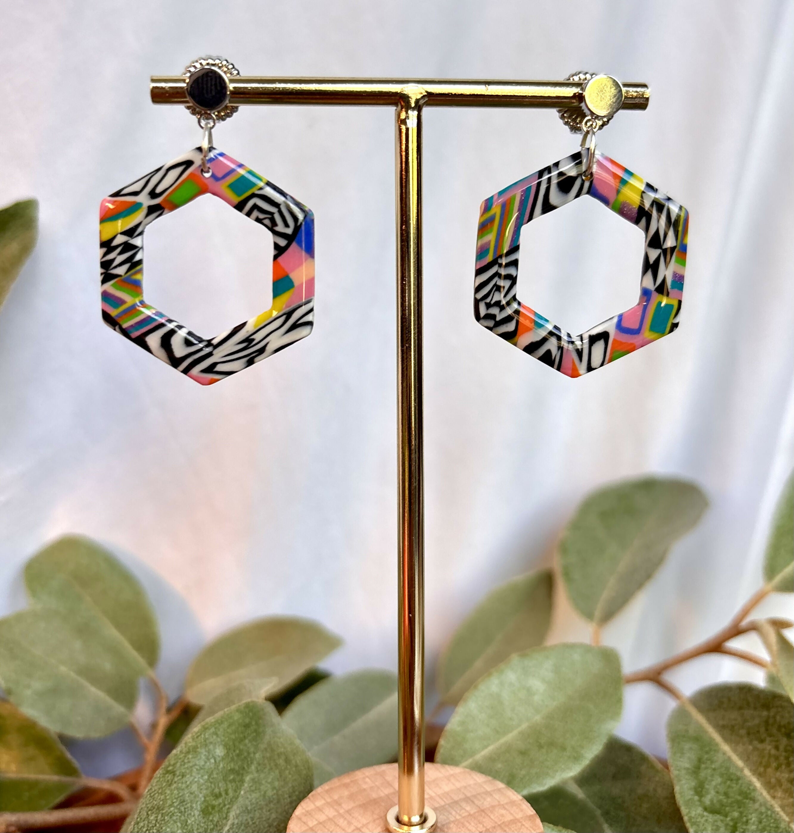 Funky Pattern Collection - Hexagon Polymer Clay Earrings