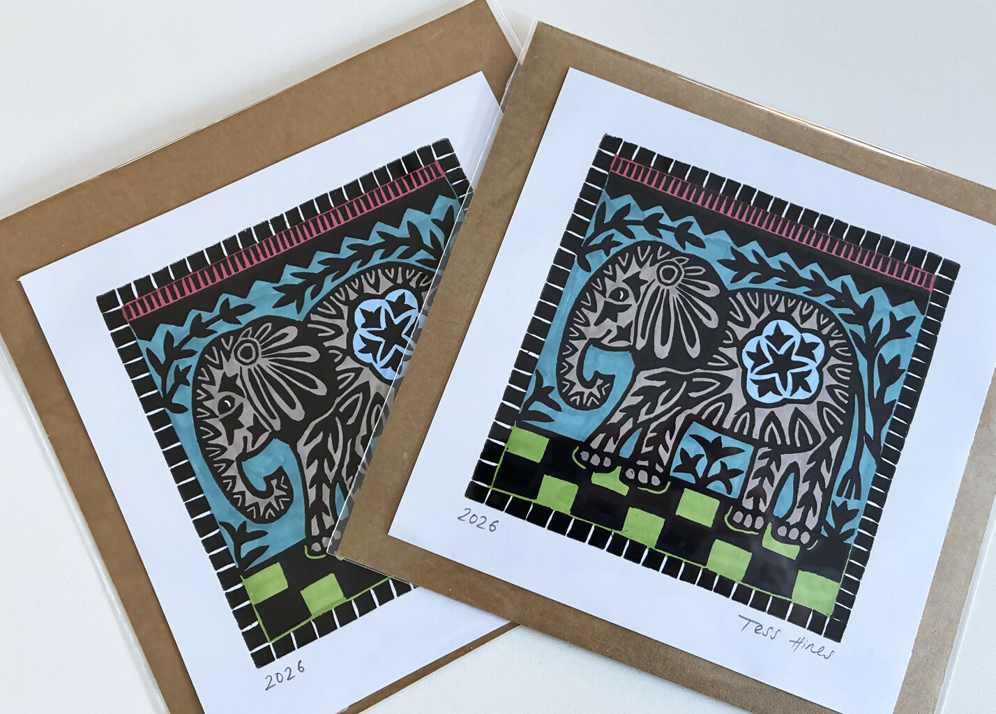 Original Linocut of an Elephant.