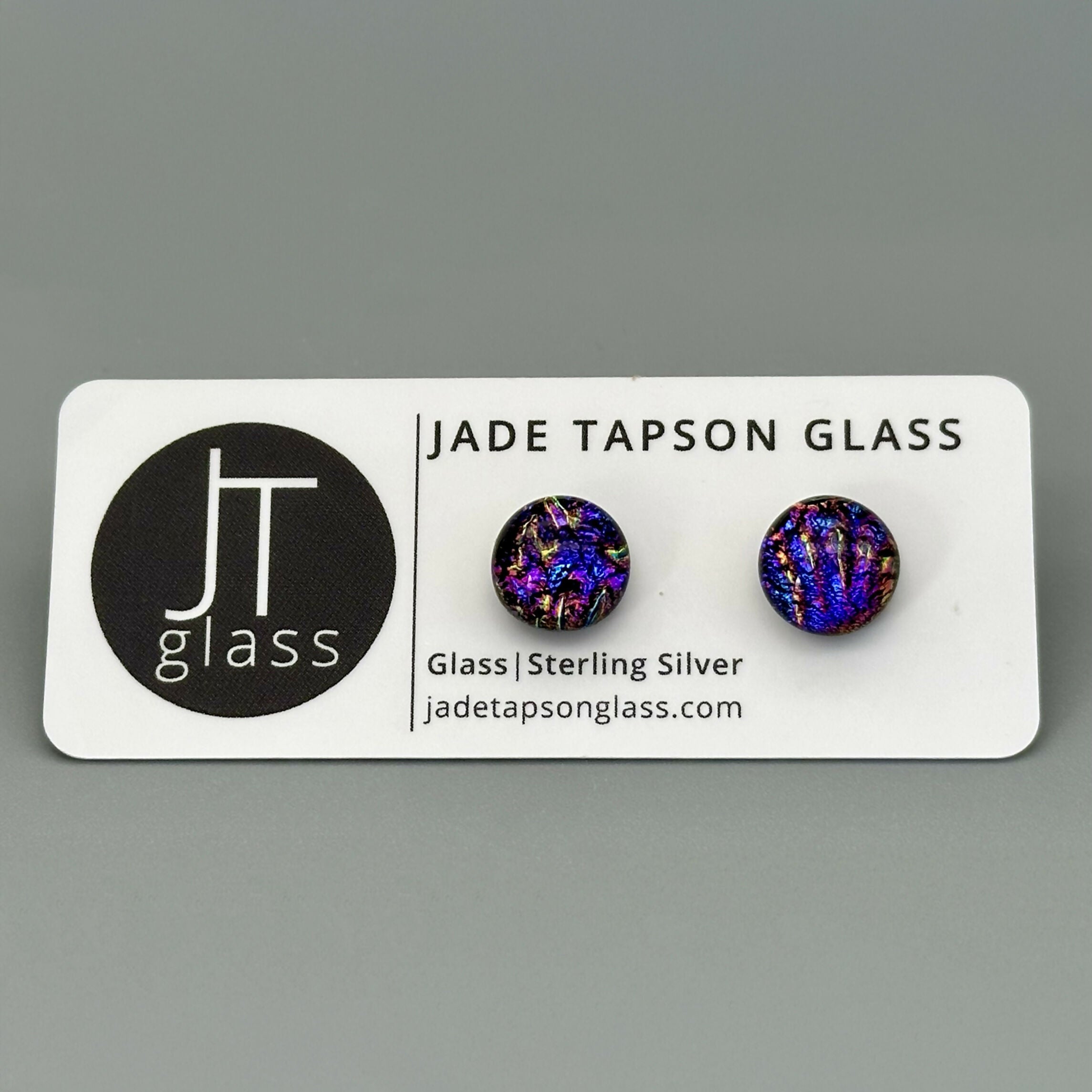 Pink & Purple Flower Dichroic Fused Glass Sterling Silver Stud Earrings - Handmade by Jade Tapson Glass.