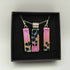 Pink, Gold and Black Patterned Pendant and Earring Set