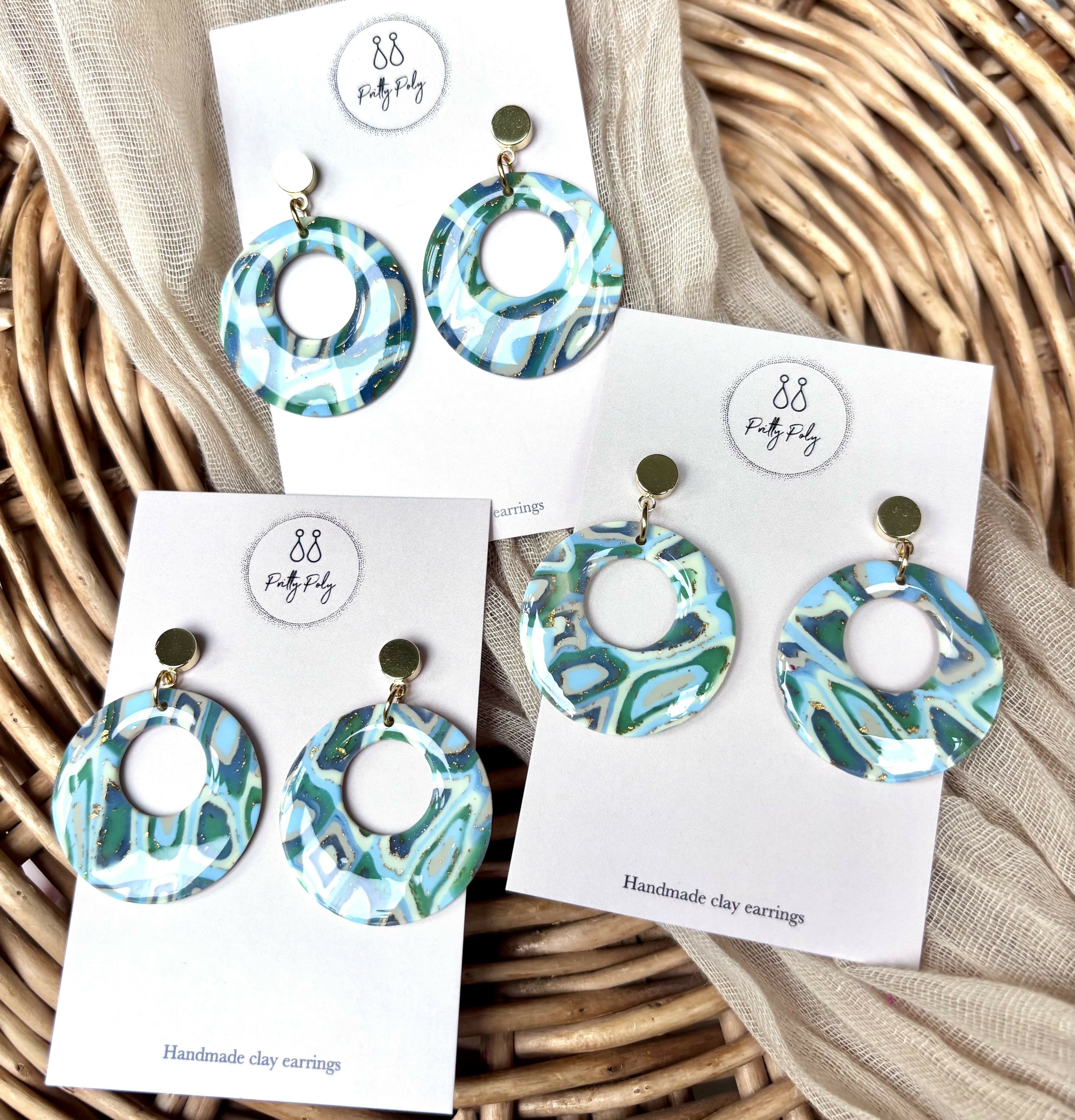 Aqua Collection - Round Polymer Clay Earrings