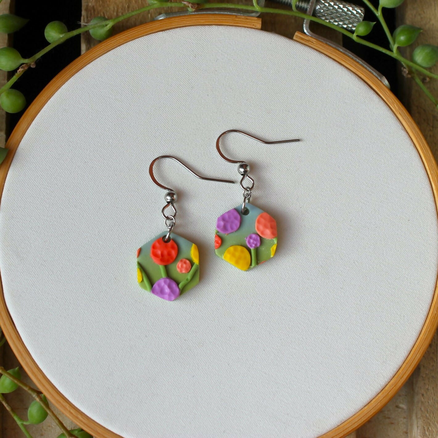 Abstract Meadow Hexagon Earrings