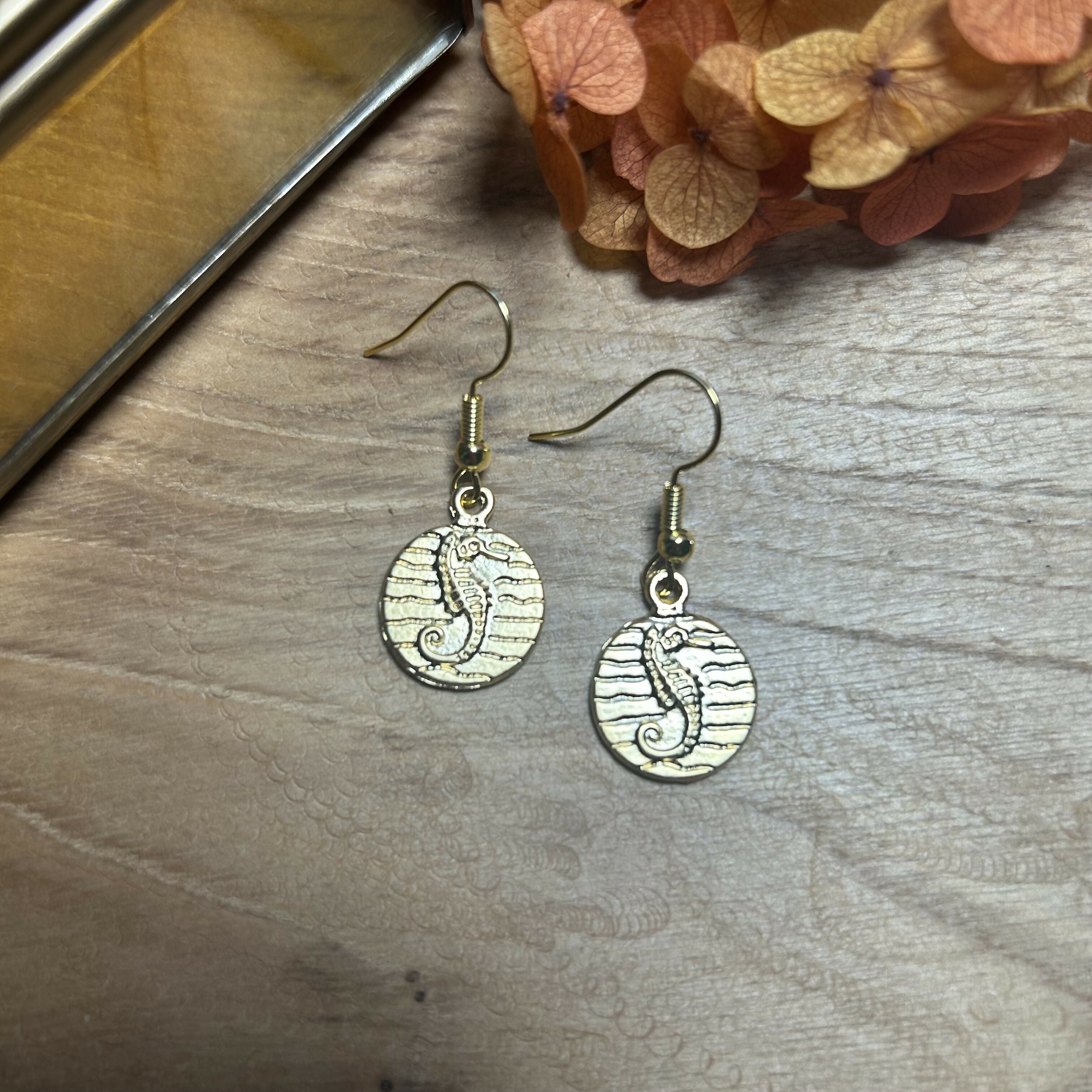 Lovely Gold Plated Seahorse Charm Earrings
