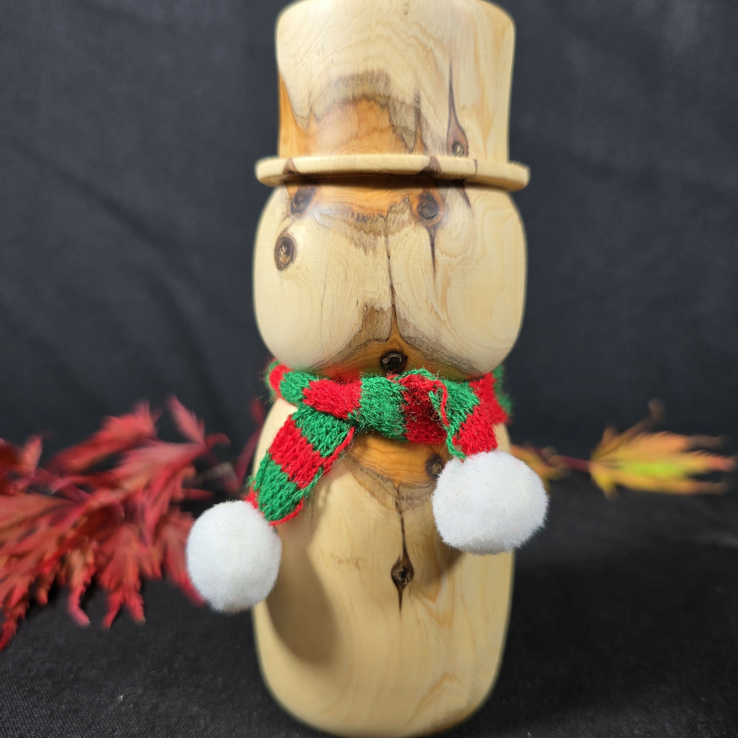 Hand Turned Festive Yew Snowman
