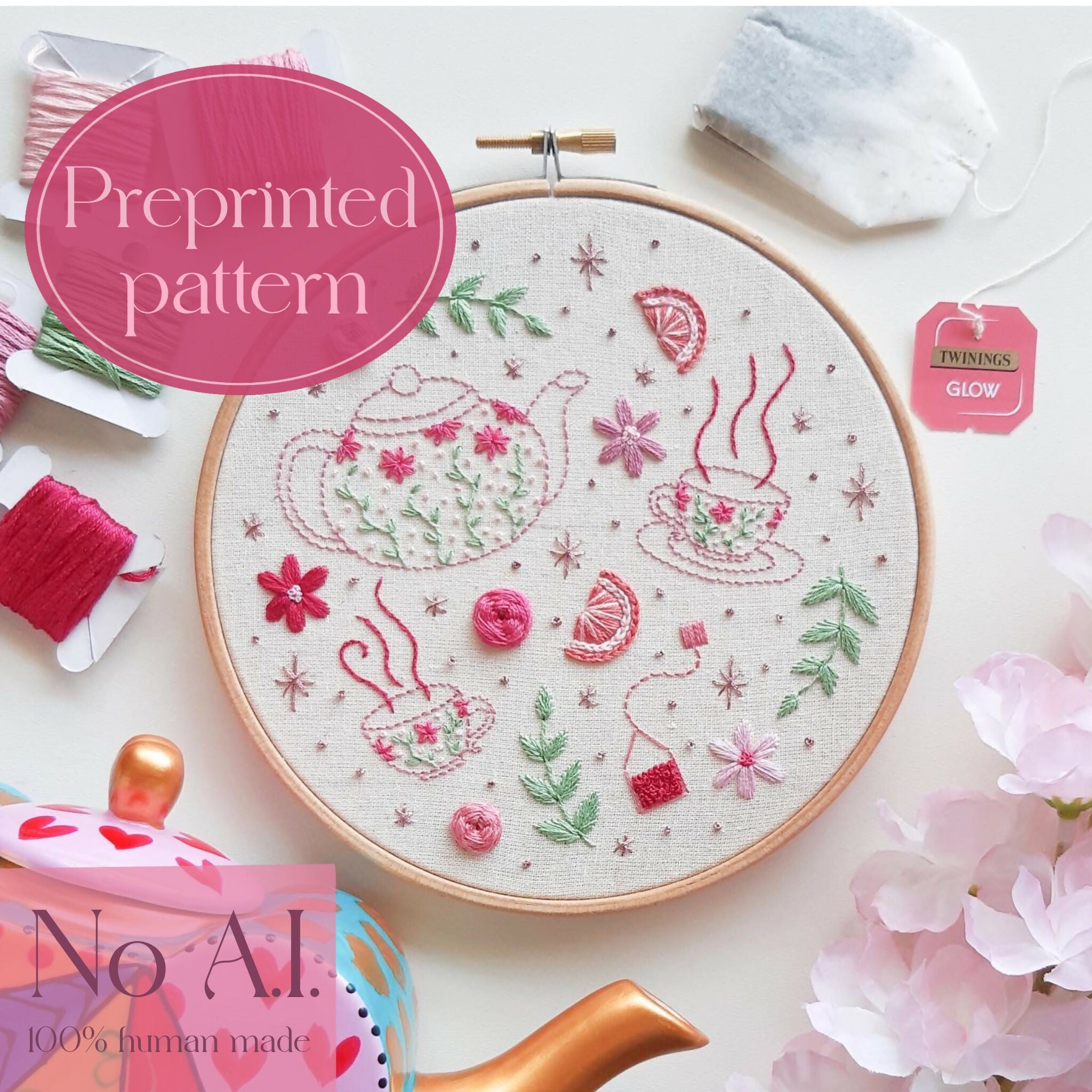 Preprinted embroidery pattern for beginners - Afternoon tea