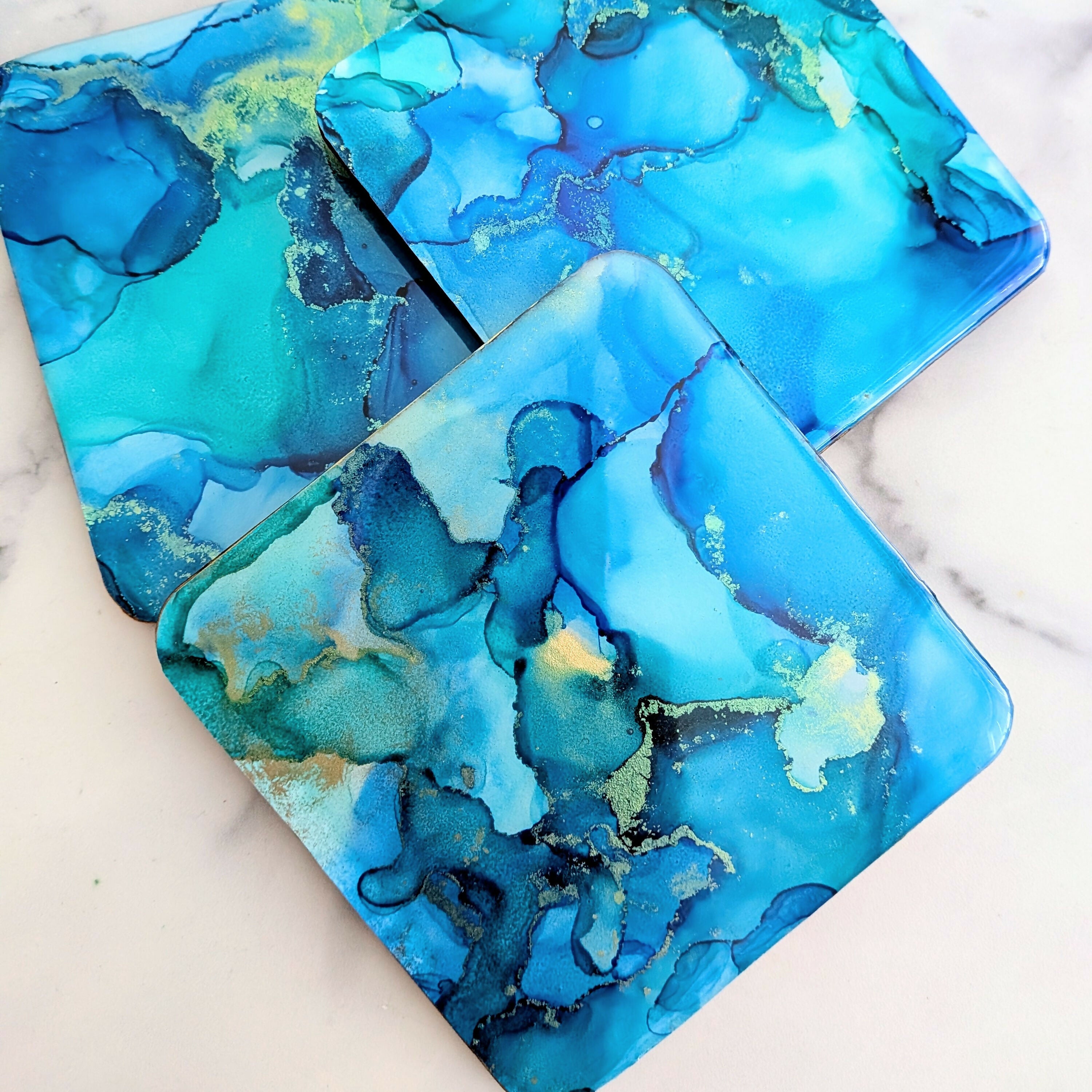 Hand Painted Coasters, Alcohol Ink Art