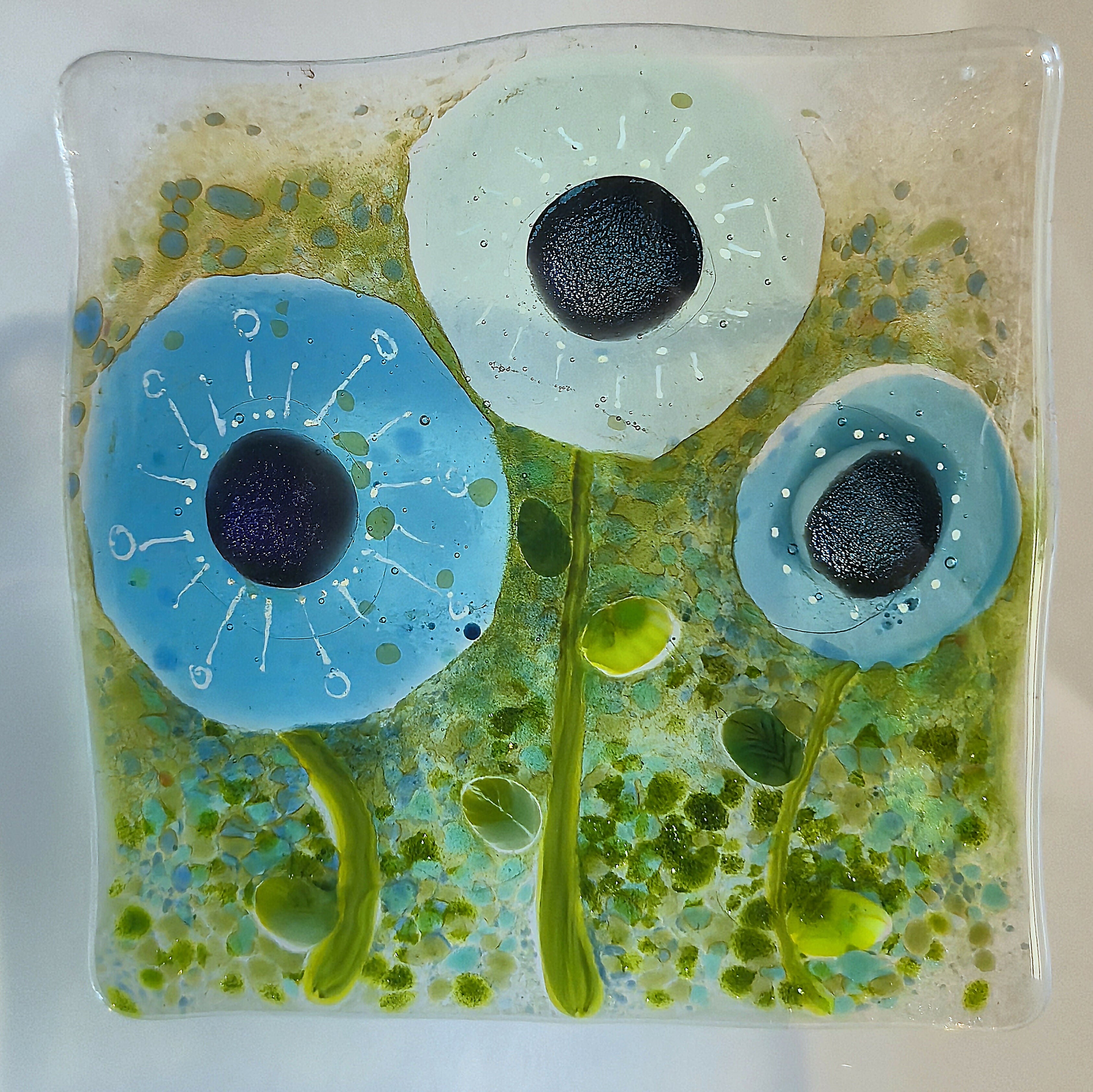 Fused Glass Blue Flower Box Frame
