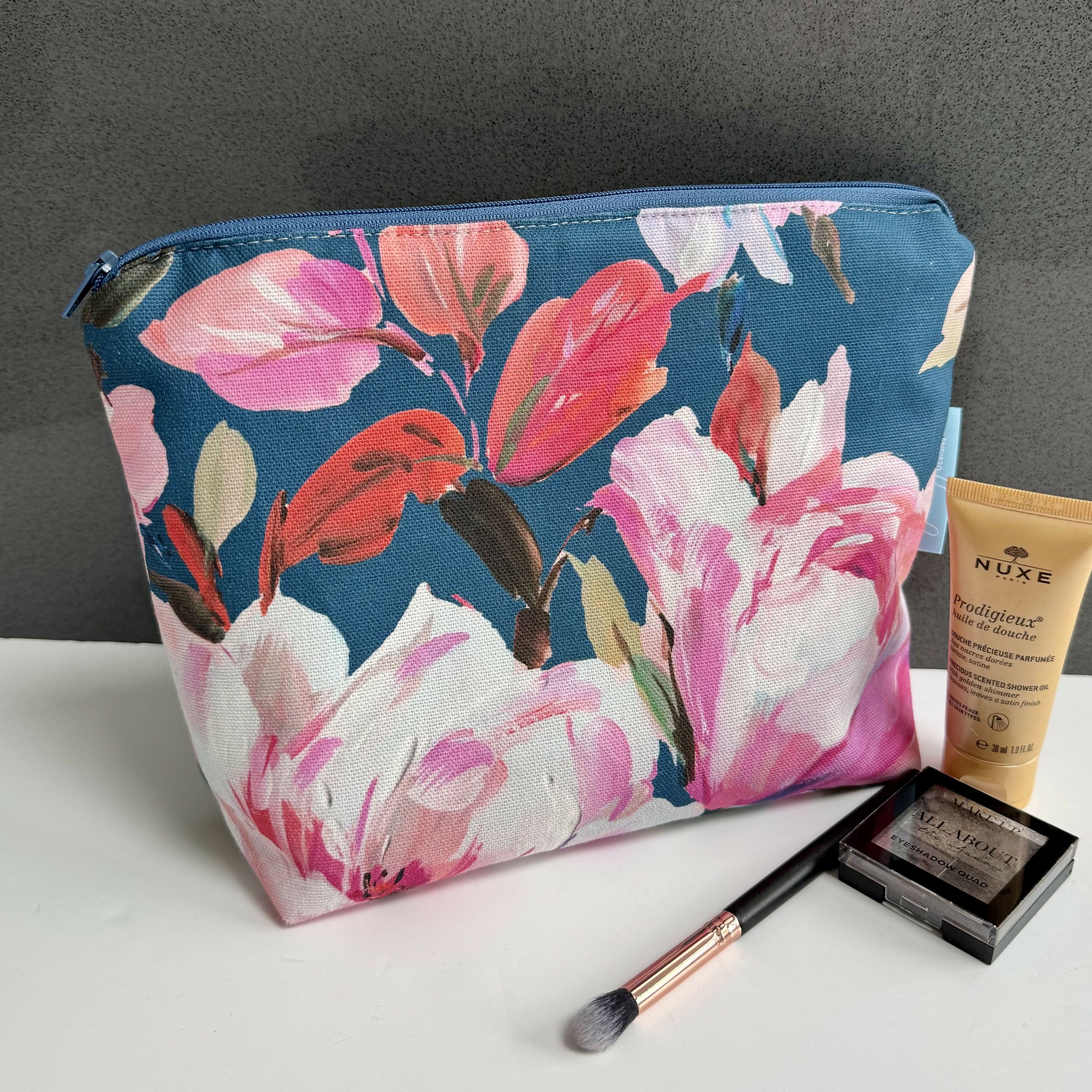 Medium Toiletry Bag - Teal Modern Floral