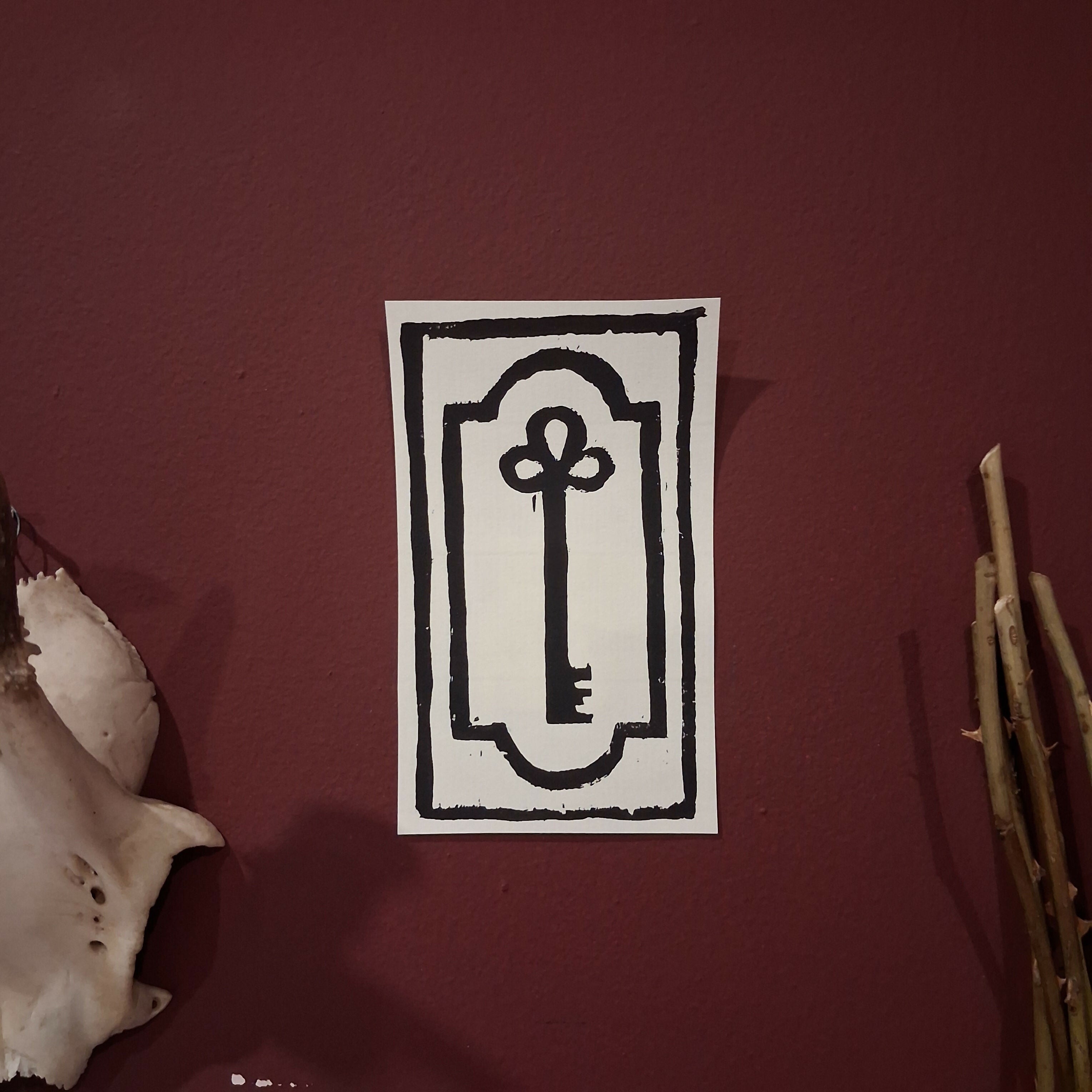 Small Key in Frame Linoprint
