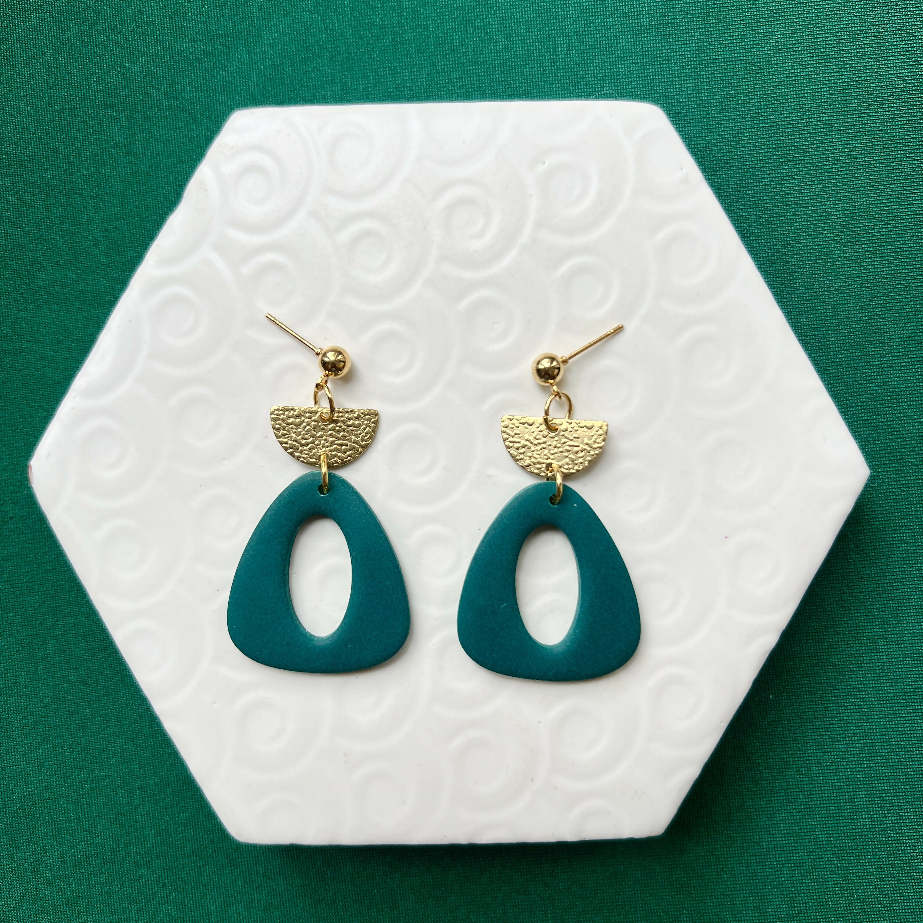 Carla Teal Polymer Clay & Gold Geometric Statement Earrings