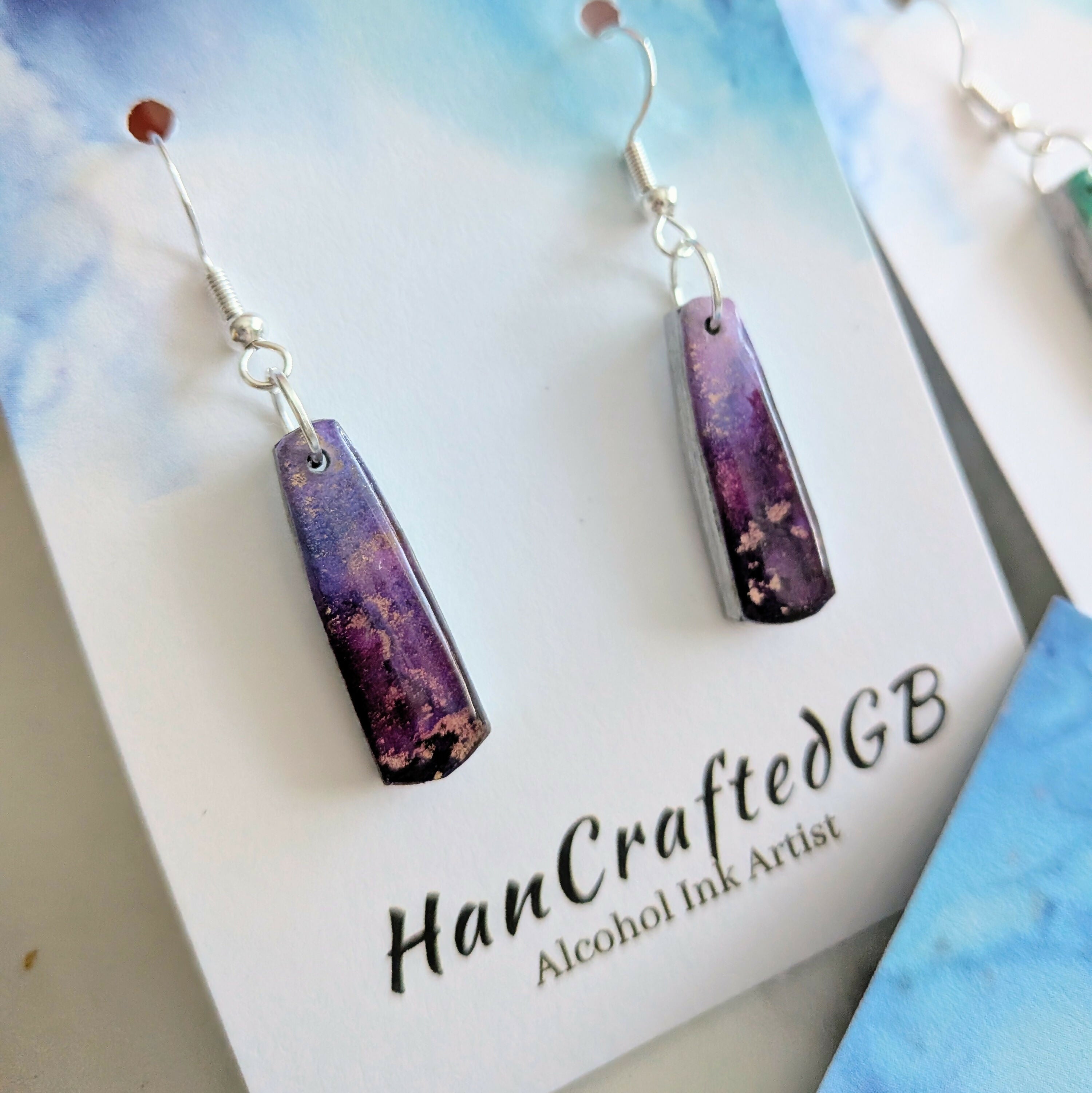 Mini Colourful Silver Dangle Earrings, Multi Coloured, Alcohol Ink Art