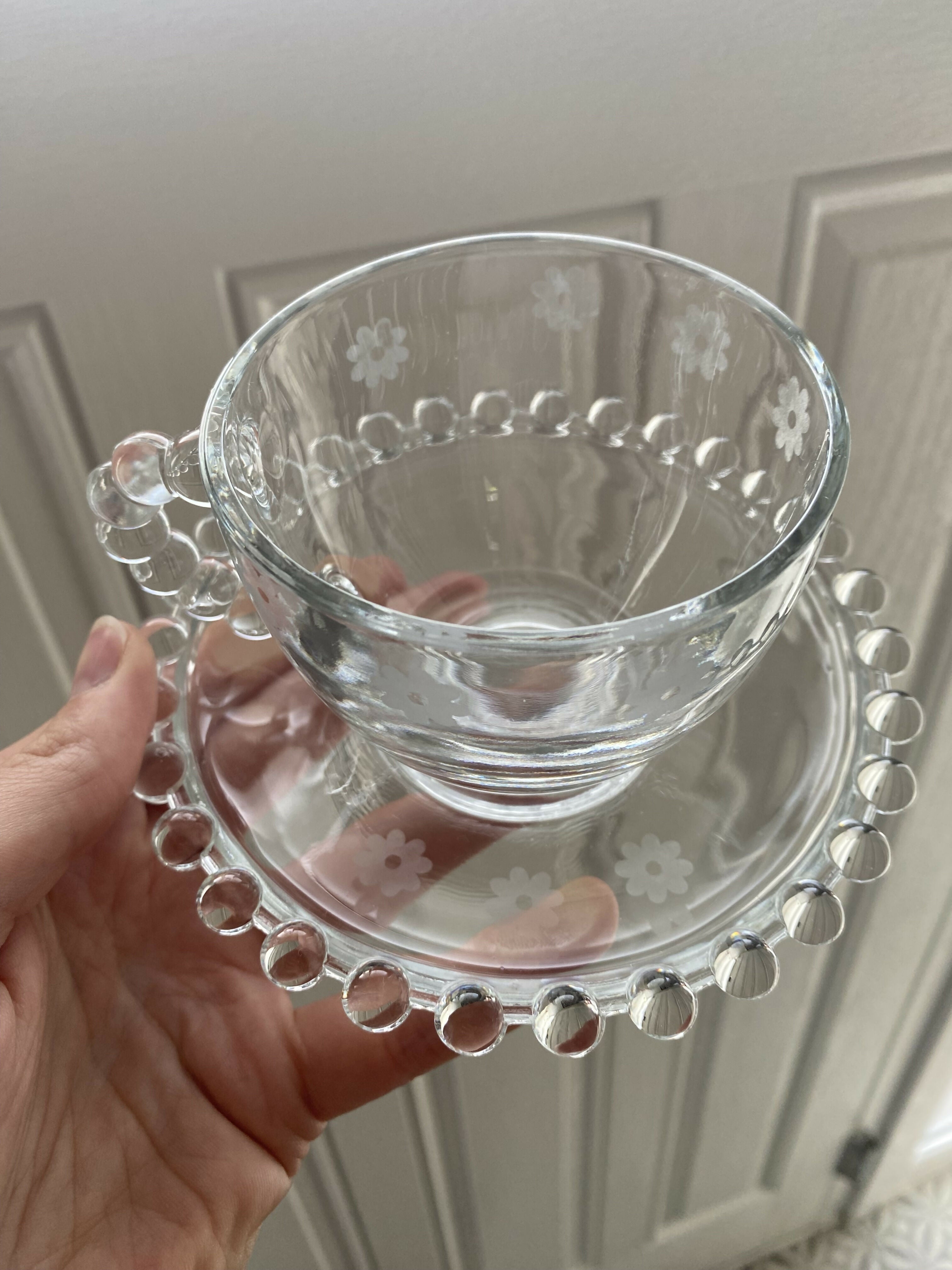 Etched Glass Cup & Saucer
