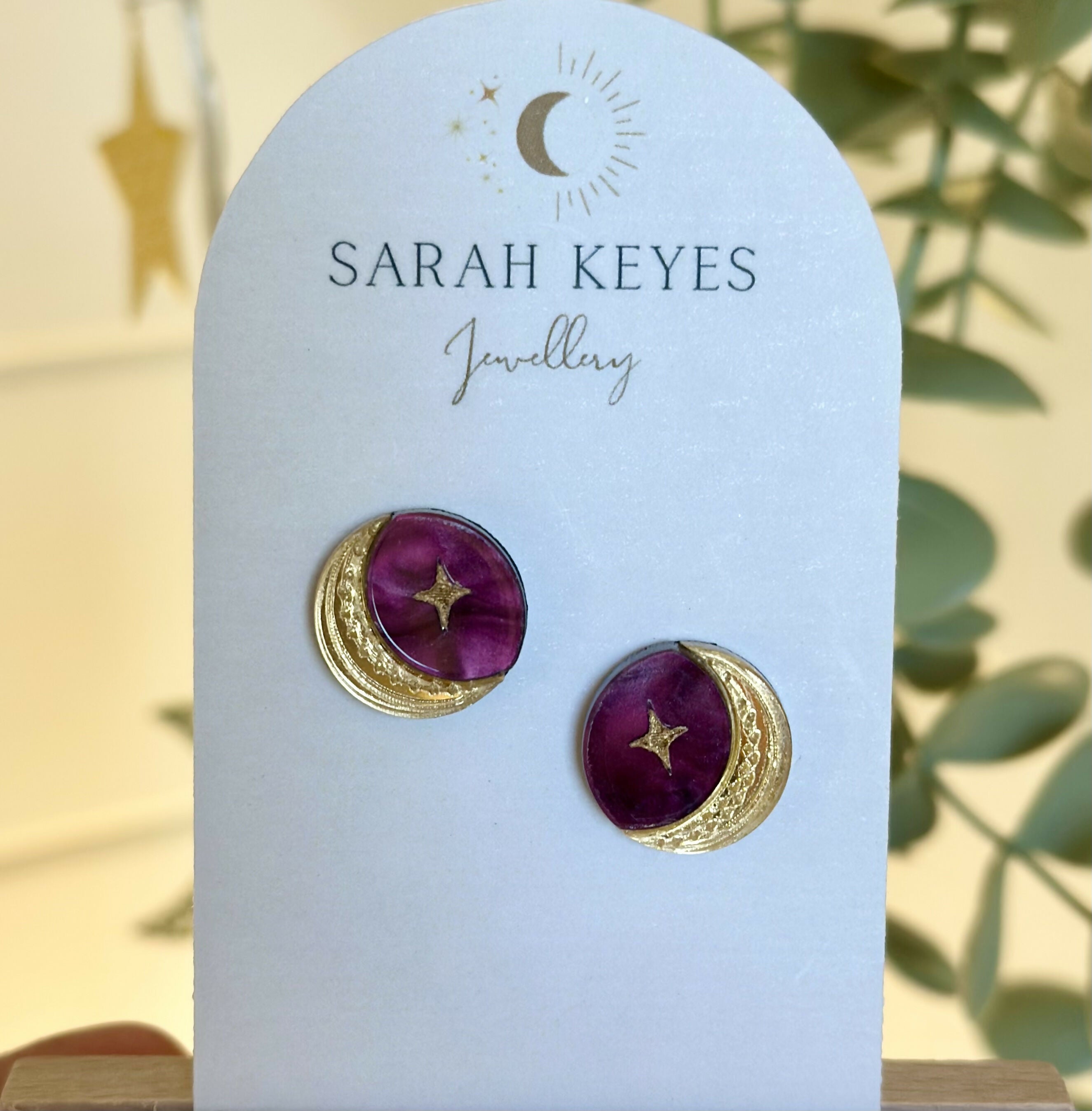 Crescent Moon and Star Disc Studs