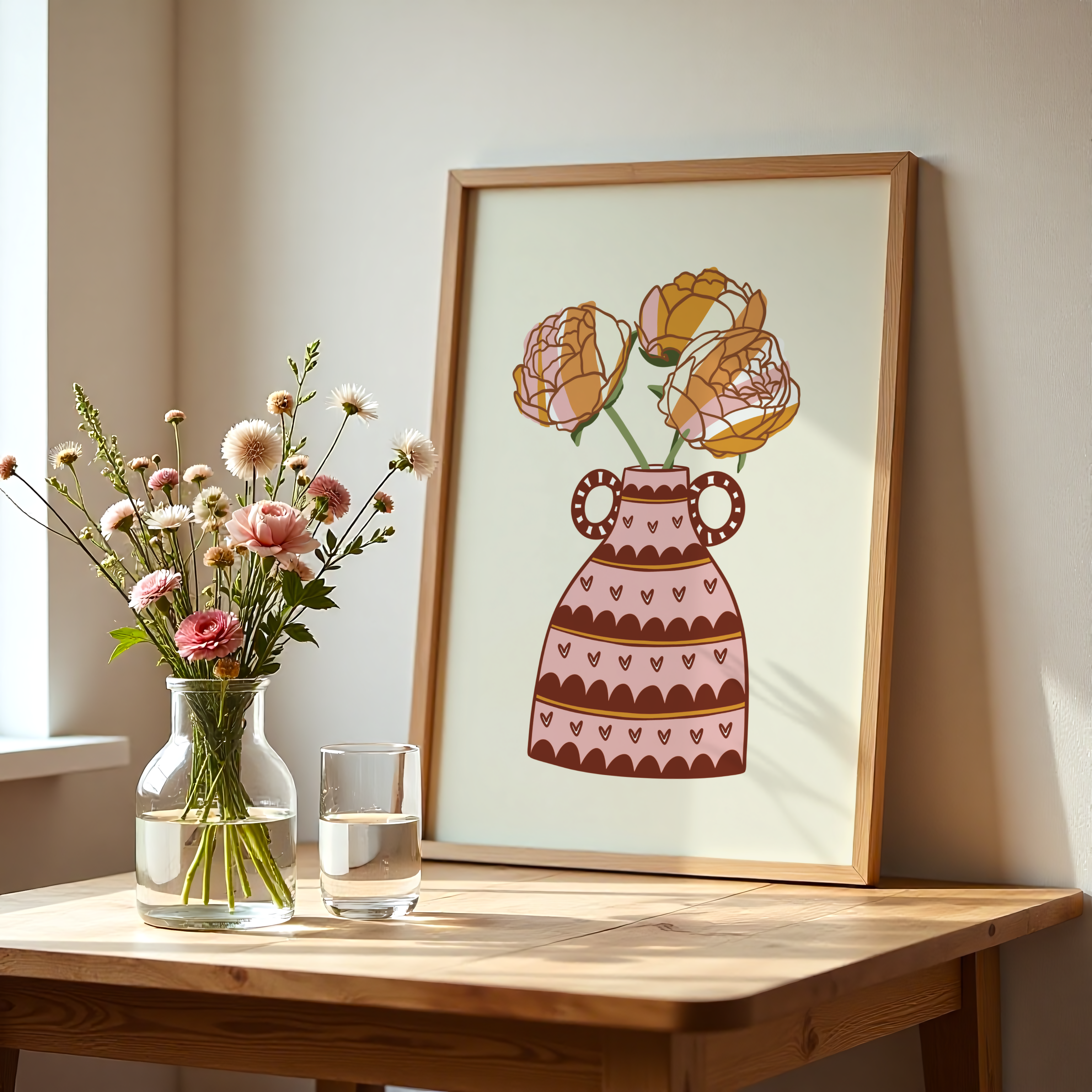 Peonies Vase Print in Brown