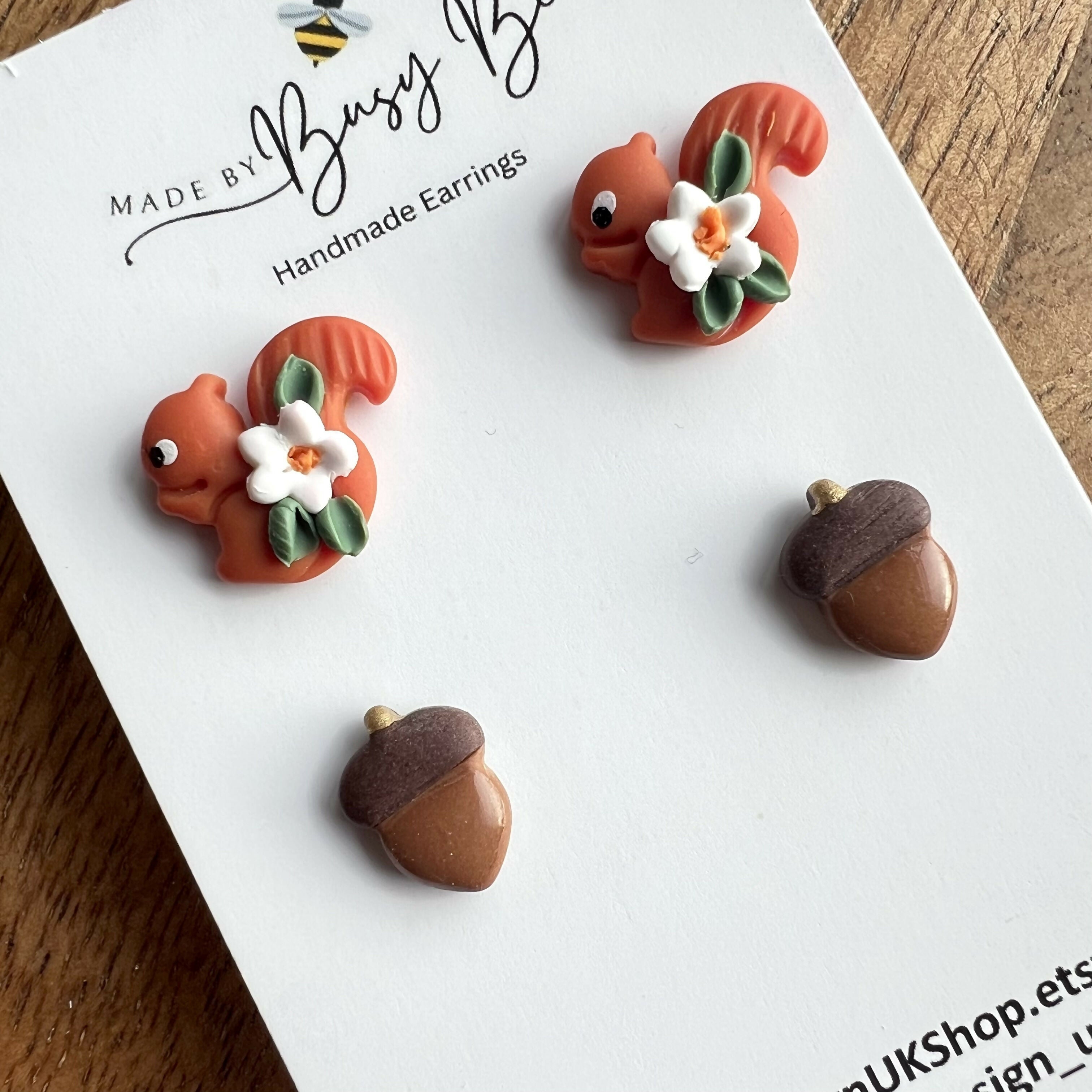 Handmade Autumn Stud Earrings / Set of 2 pairs of Studs / Handmade Polymer Clay Jewellery