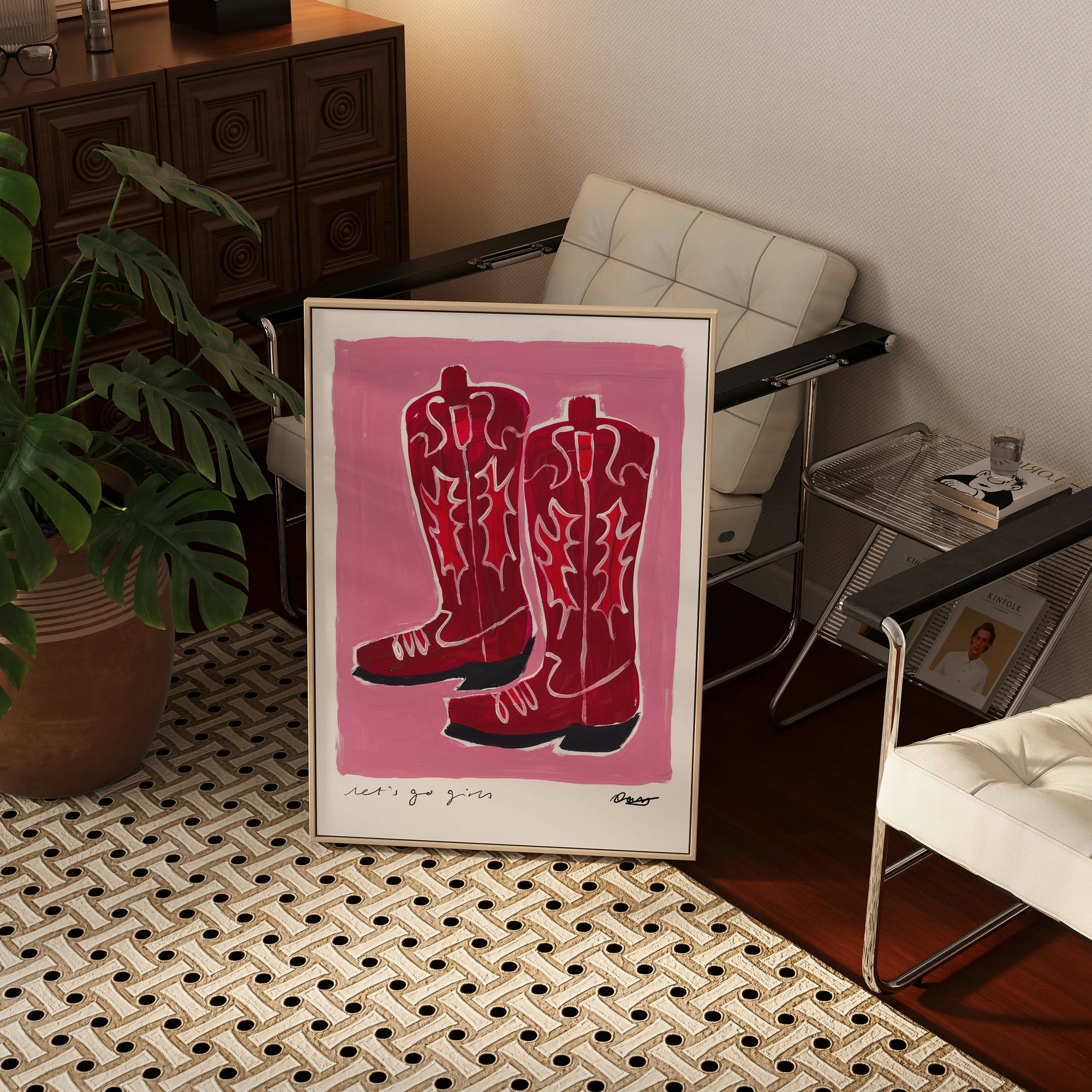 Let's Go Girls Cowboy Boots Pink Art Print
